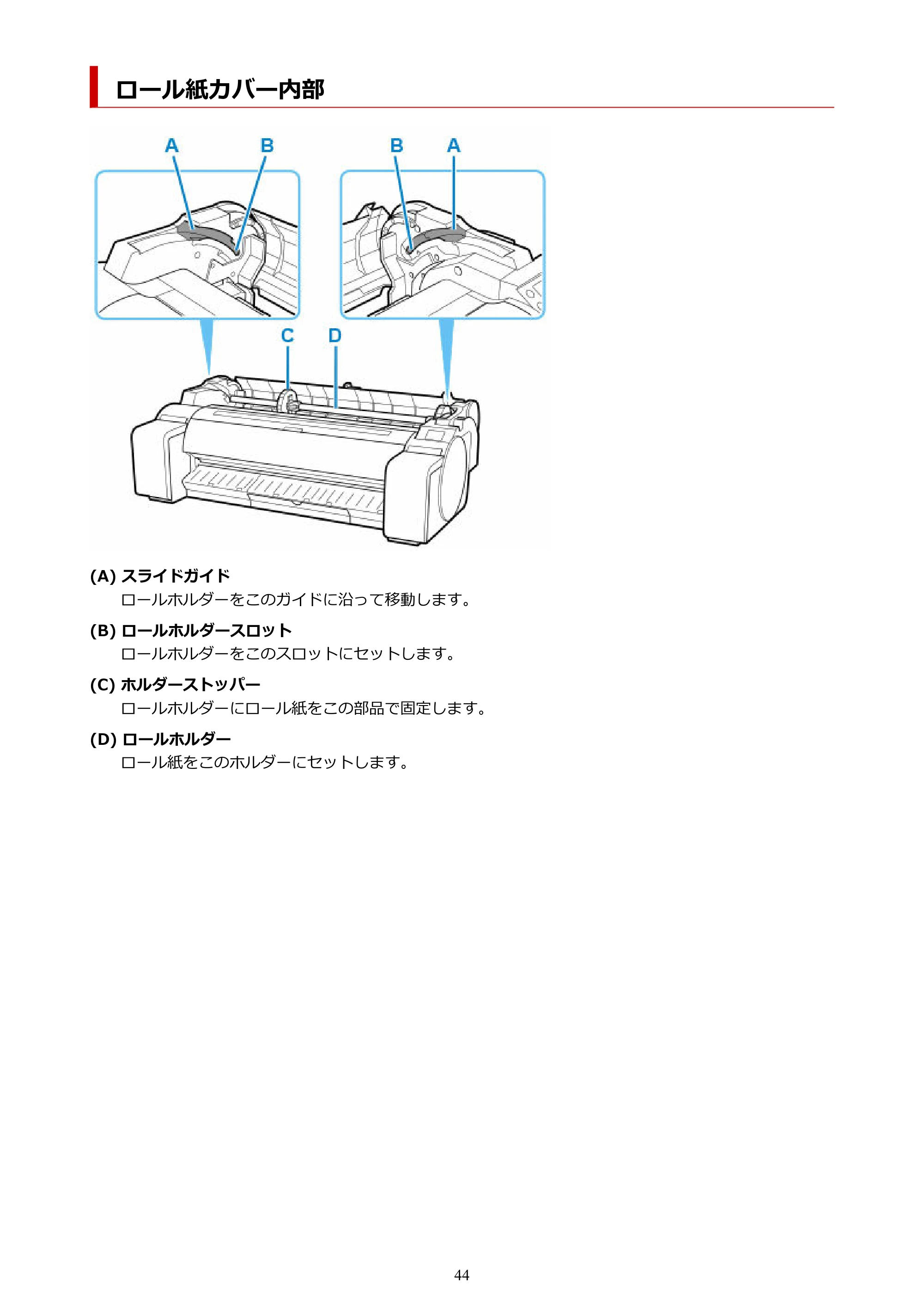 キヤノン GP-200・GP-300 GP-300・GP-200 （PDF） 電子マニュアル（Mac）2025年5月29日更新（PDF：8.23MB） — ロール紙カバー内部 — 原本ページ — 44ページ