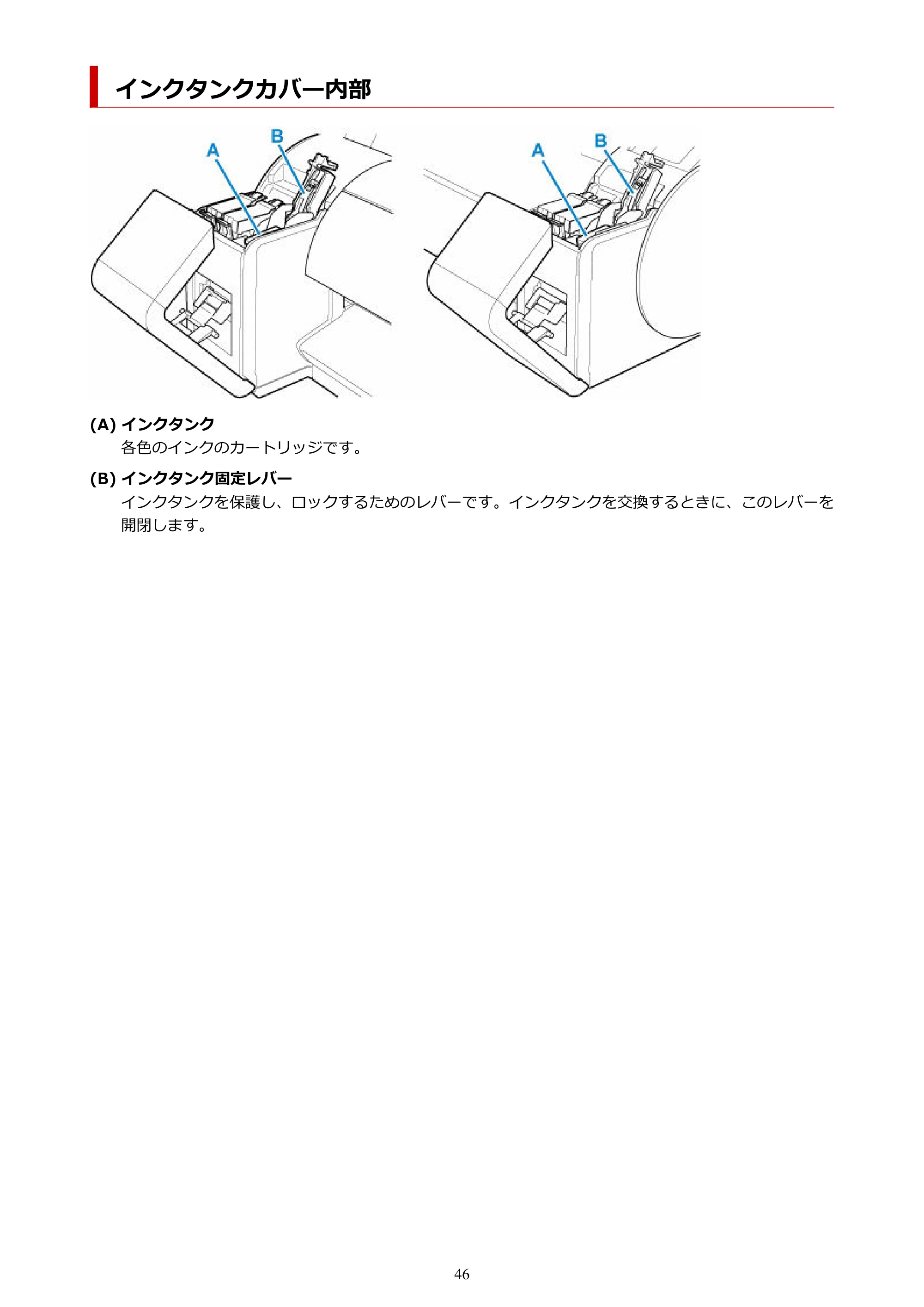 キヤノン GP-200・GP-300 GP-300・GP-200 （PDF） 電子マニュアル（Mac）2025年5月29日更新（PDF：8.23MB） — インクタンクカバー内部 — 原本ページ — 46ページ