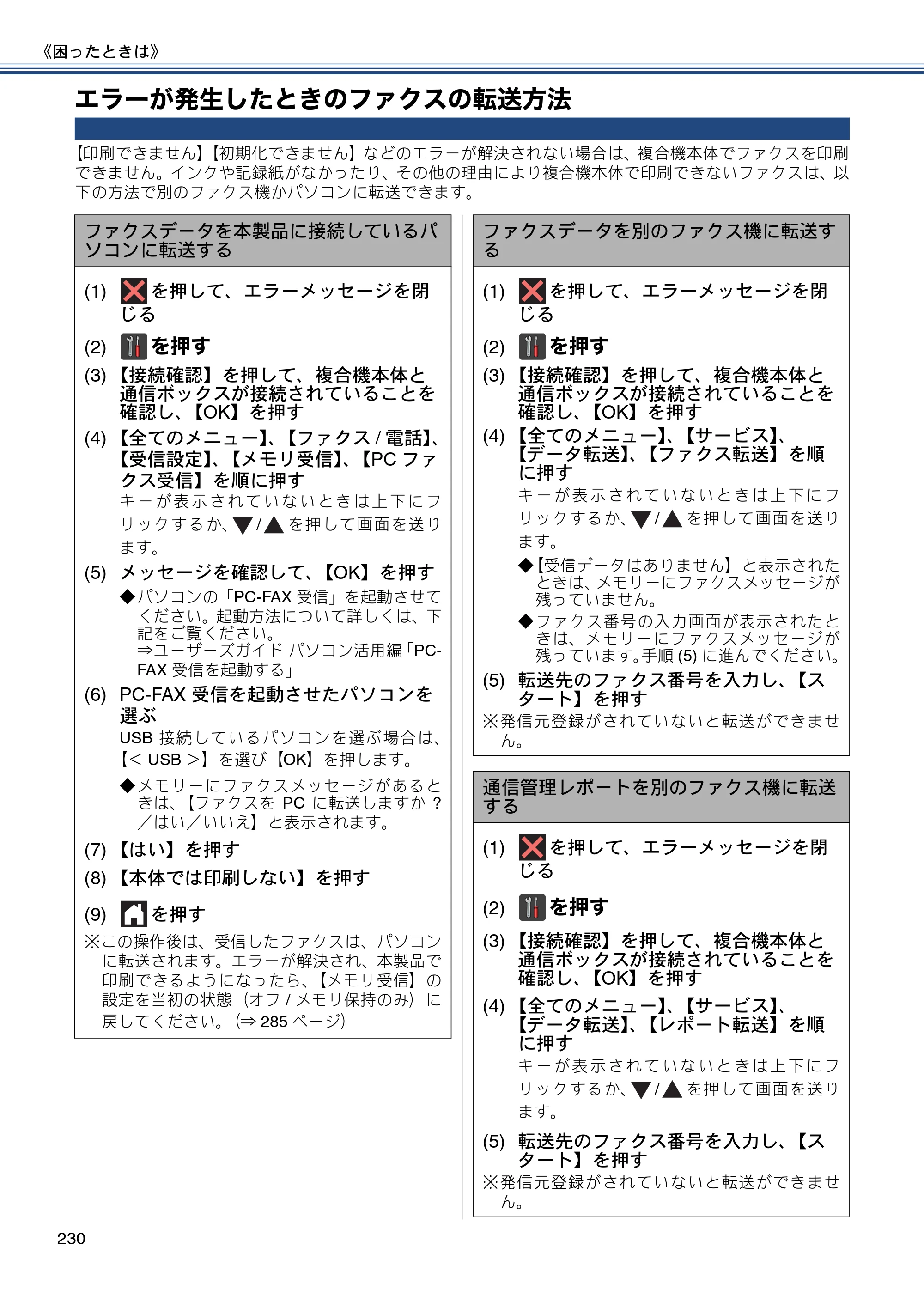 ブラザー MFC-J4810DN ユーザーズガイド ～基本編～ — エラーが発生したときのファクスの転送方法 — 原本ページ — 230ページ