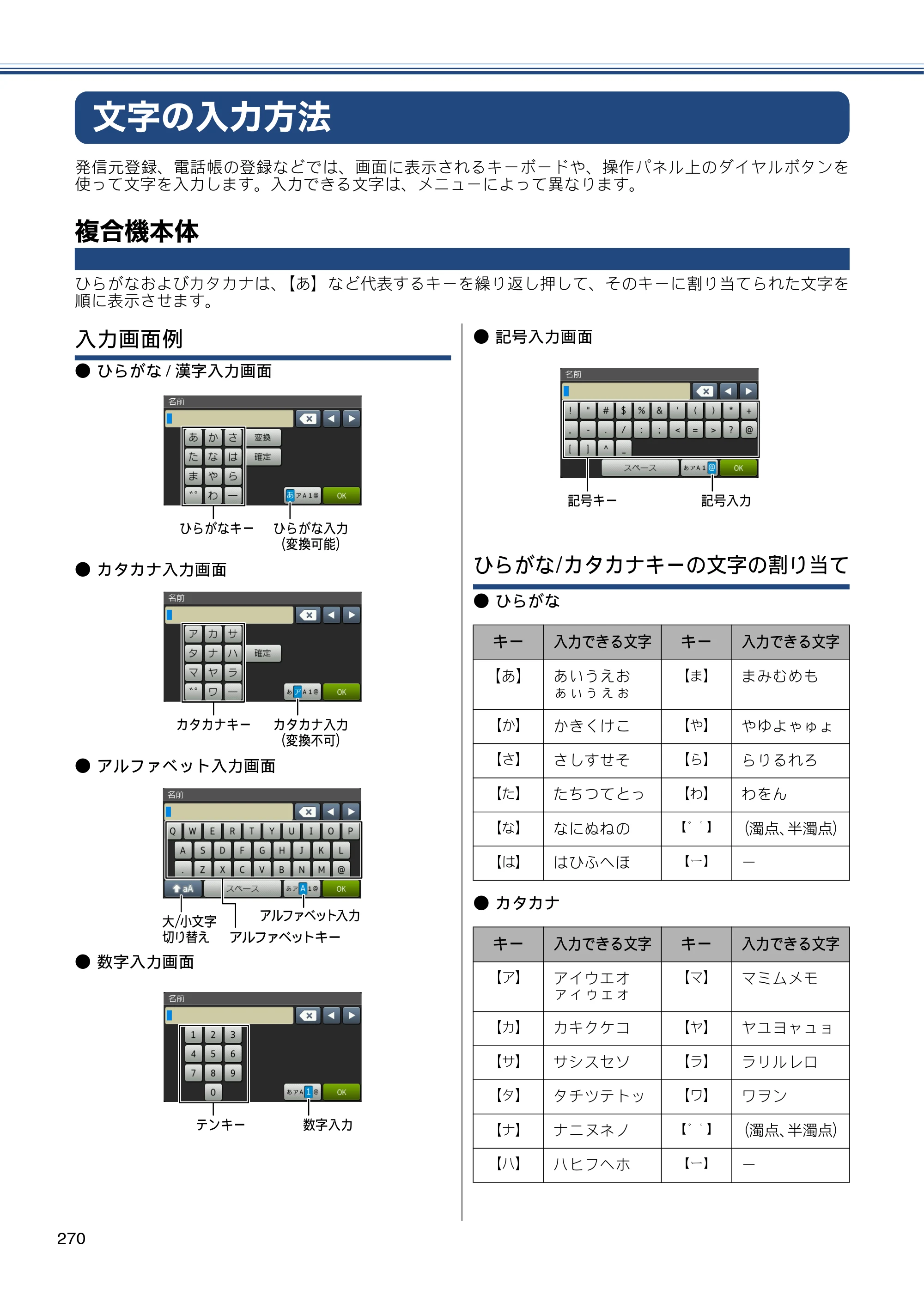 ブラザー MFC-J4810DN ユーザーズガイド ～基本編～ — 文字の入力方法 — 原本ページ — 270ページ