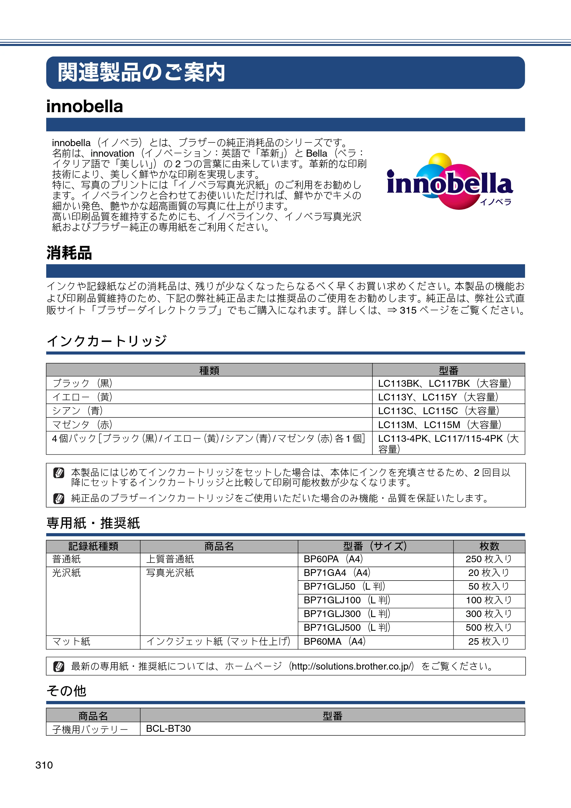 ブラザー MFC-J4810DN ユーザーズガイド ～基本編～ — 関連製品のご案内 — 原本ページ — 310ページ