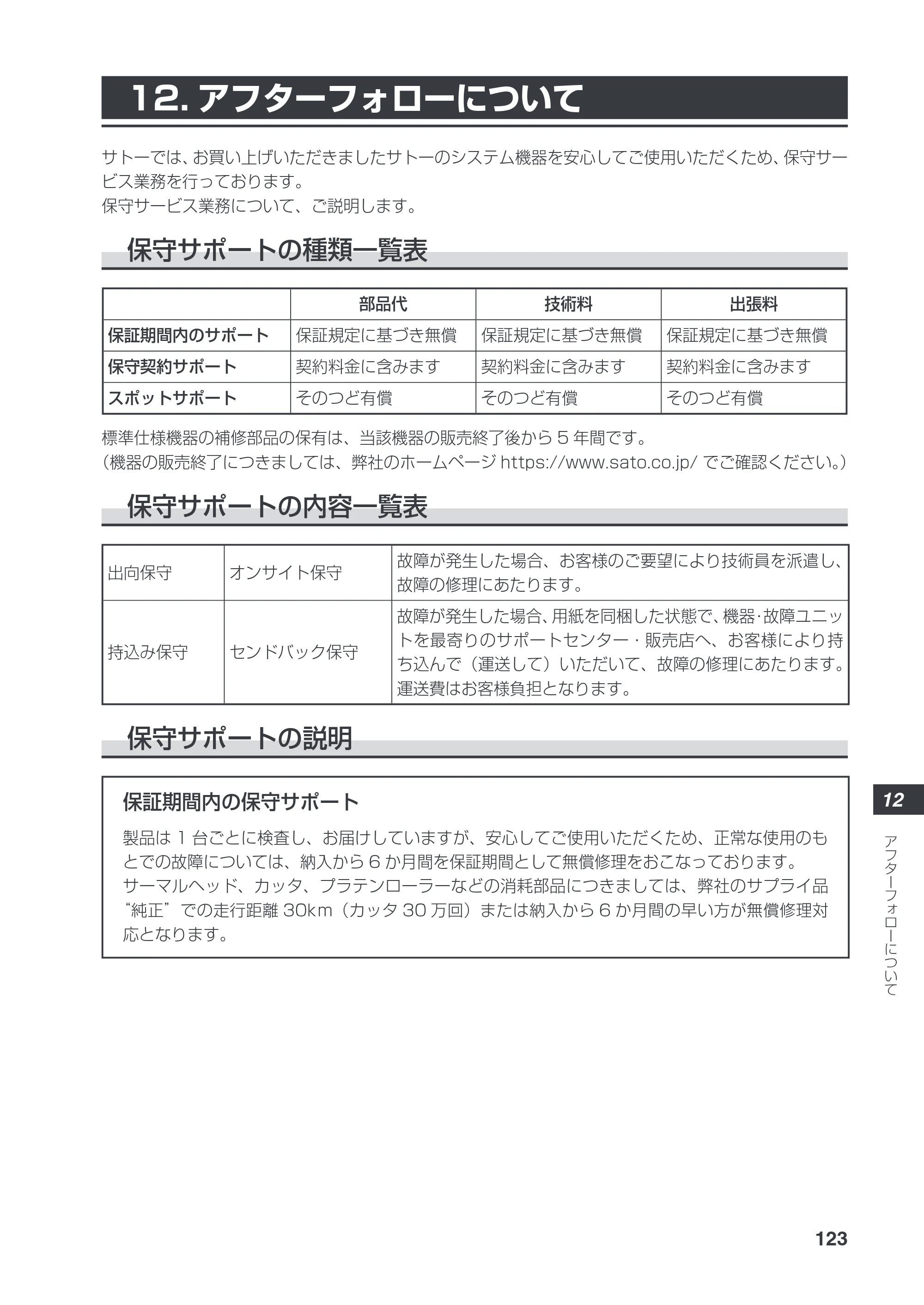 サトー RT308R 取扱説明書(第4版) — 原本ページ — 124ページ