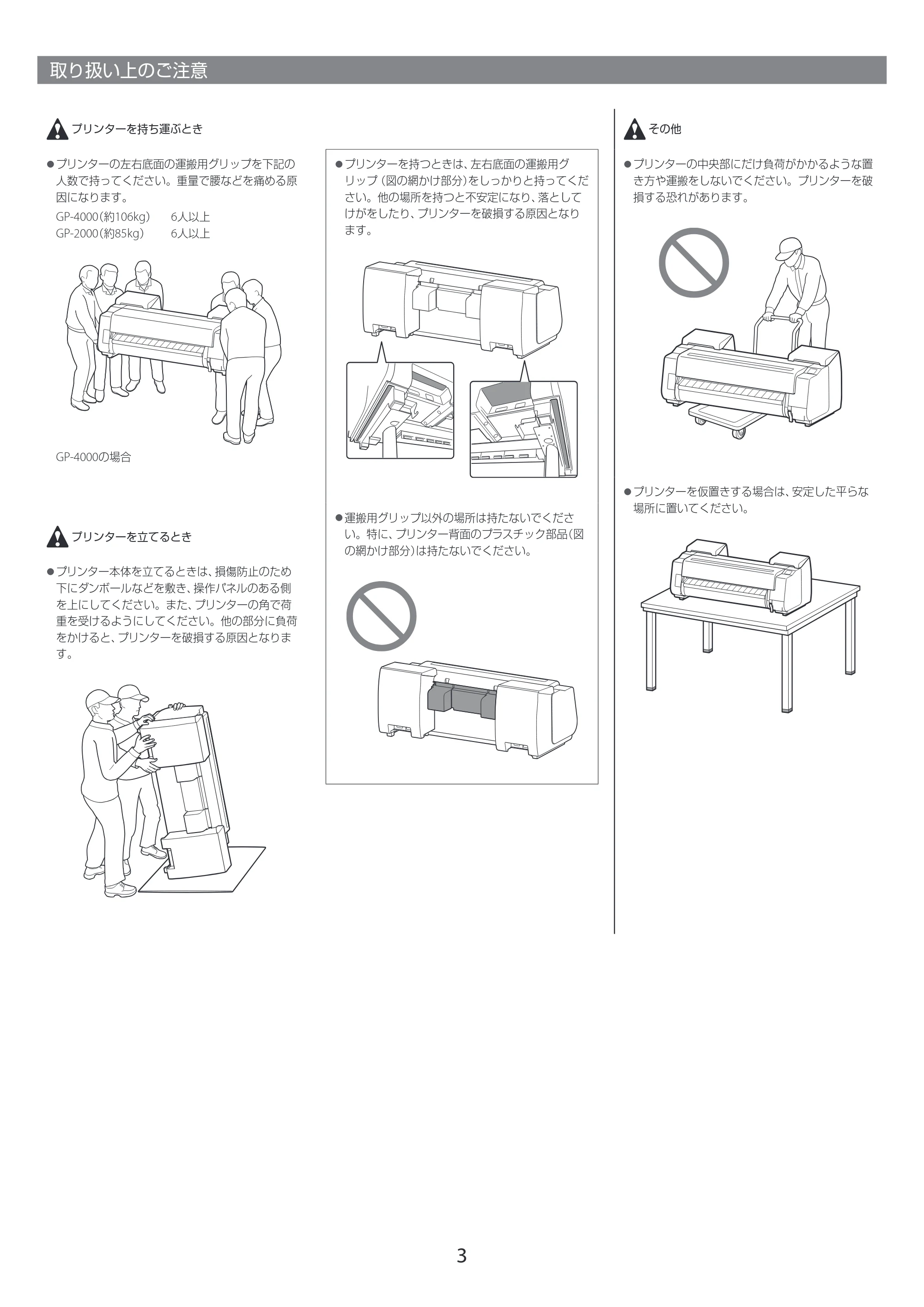 キヤノン GP-2000/GP-4000 GP-4000／GP-2000 セットアップガイド 2021年12月9日掲載（PDF：4.06MB） — 取り扱い上のご注意 — 原本ページ — 3ページ