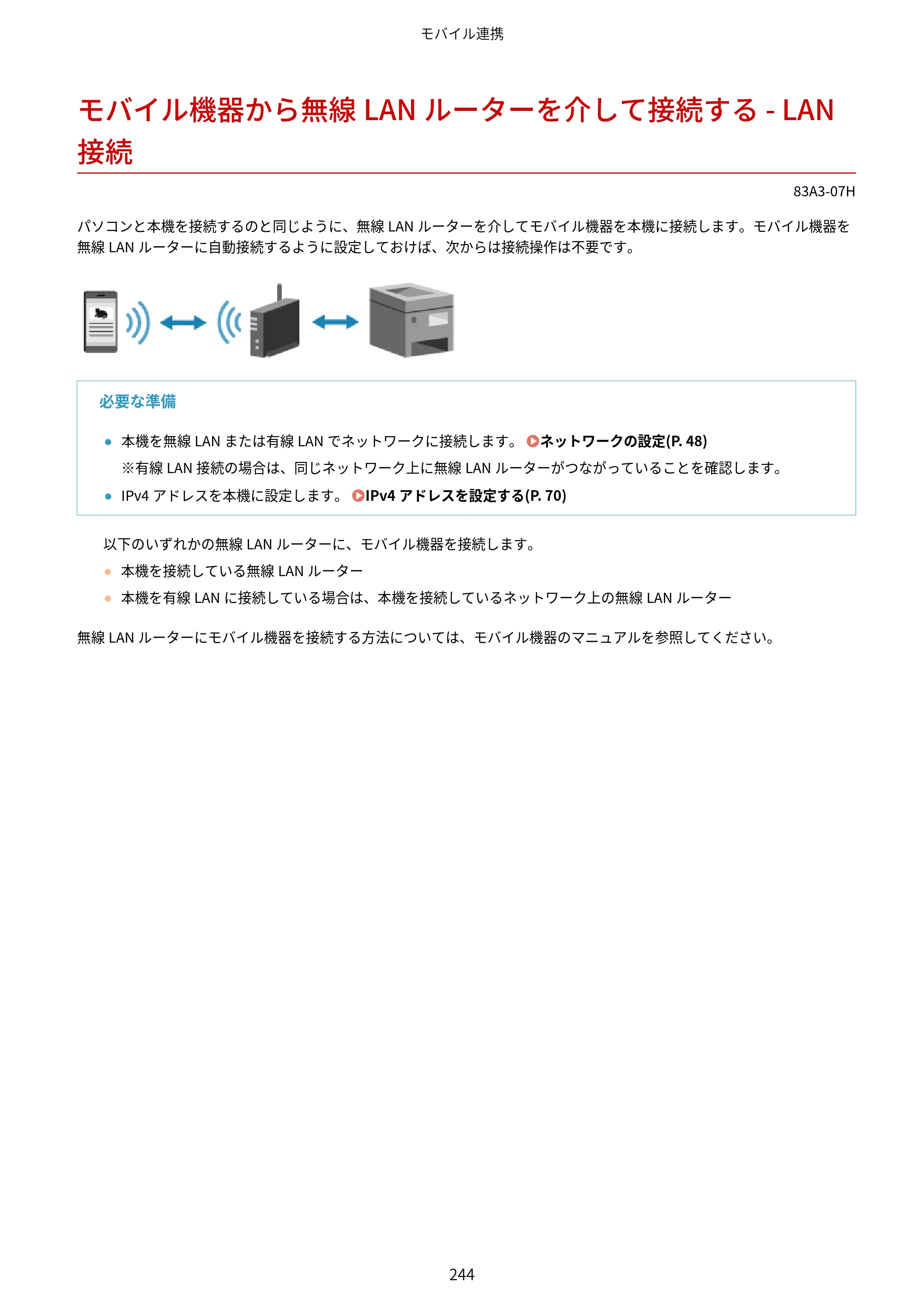 キヤノン LBP674C・LBP672C・LBP671C ユーザーズガイド 2023年7月27日掲載（PDF：4.17MB） — モバイル機器から無線LANルーターを介して接続する - LAN接続 — 原本ページ — 252ページ