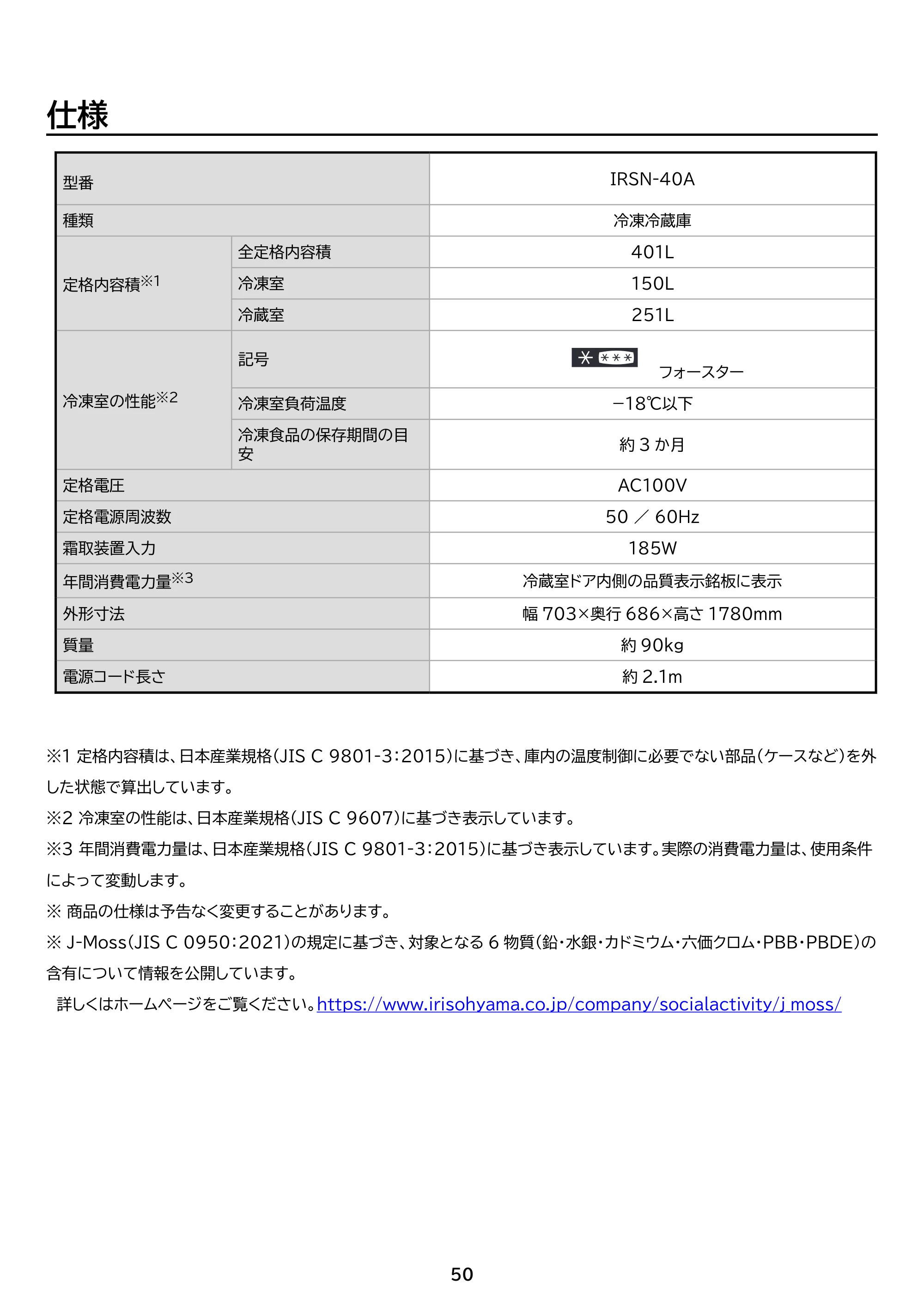 アイリスオーヤマ IRSN-40A 取扱説明書 — 原本ページ — 50ページ