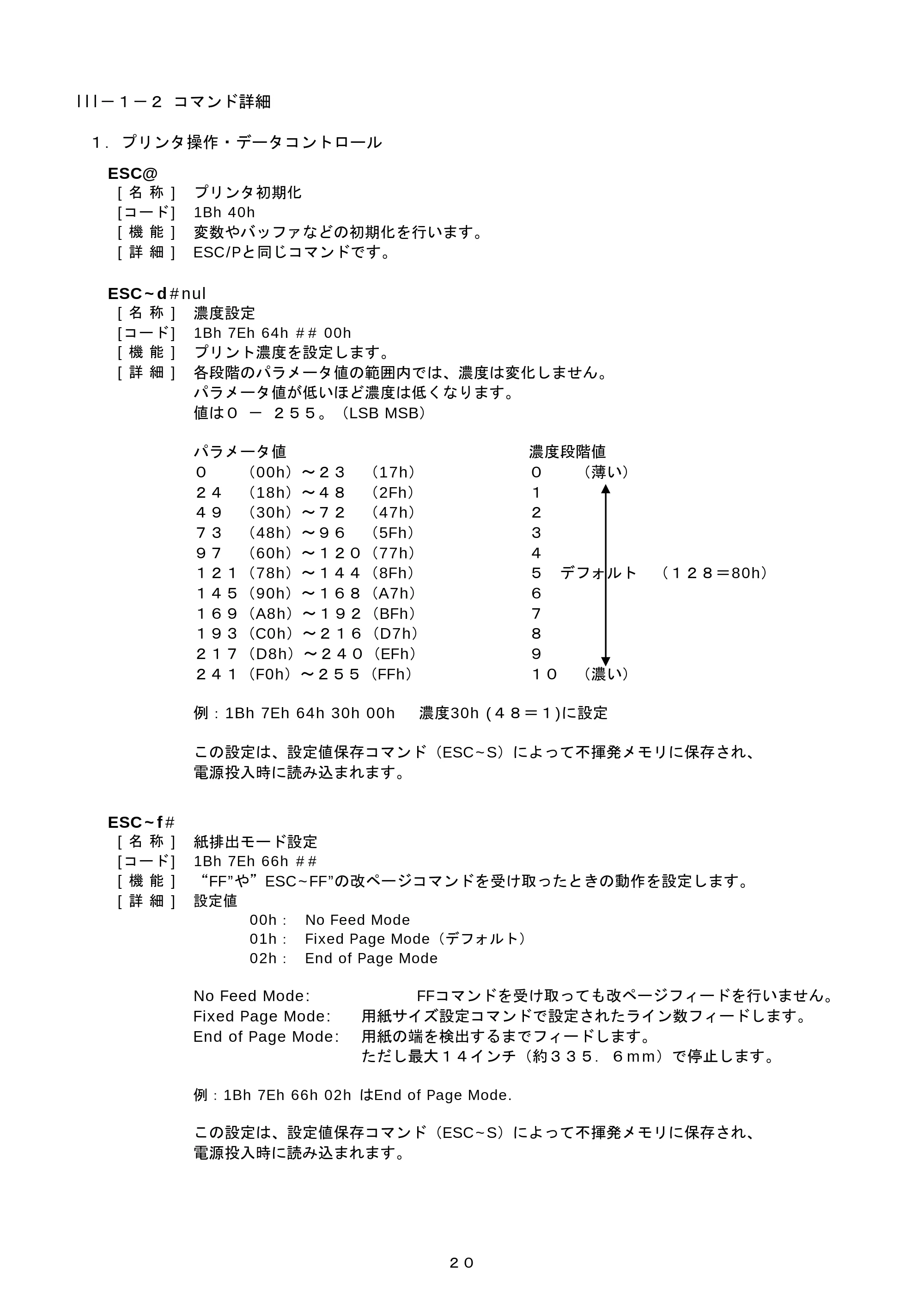 ブラザー PJ-520 / PJ-560 コマンドリファレンス — III-1-2 コマンド詳細 — 原本ページ — 20ページ