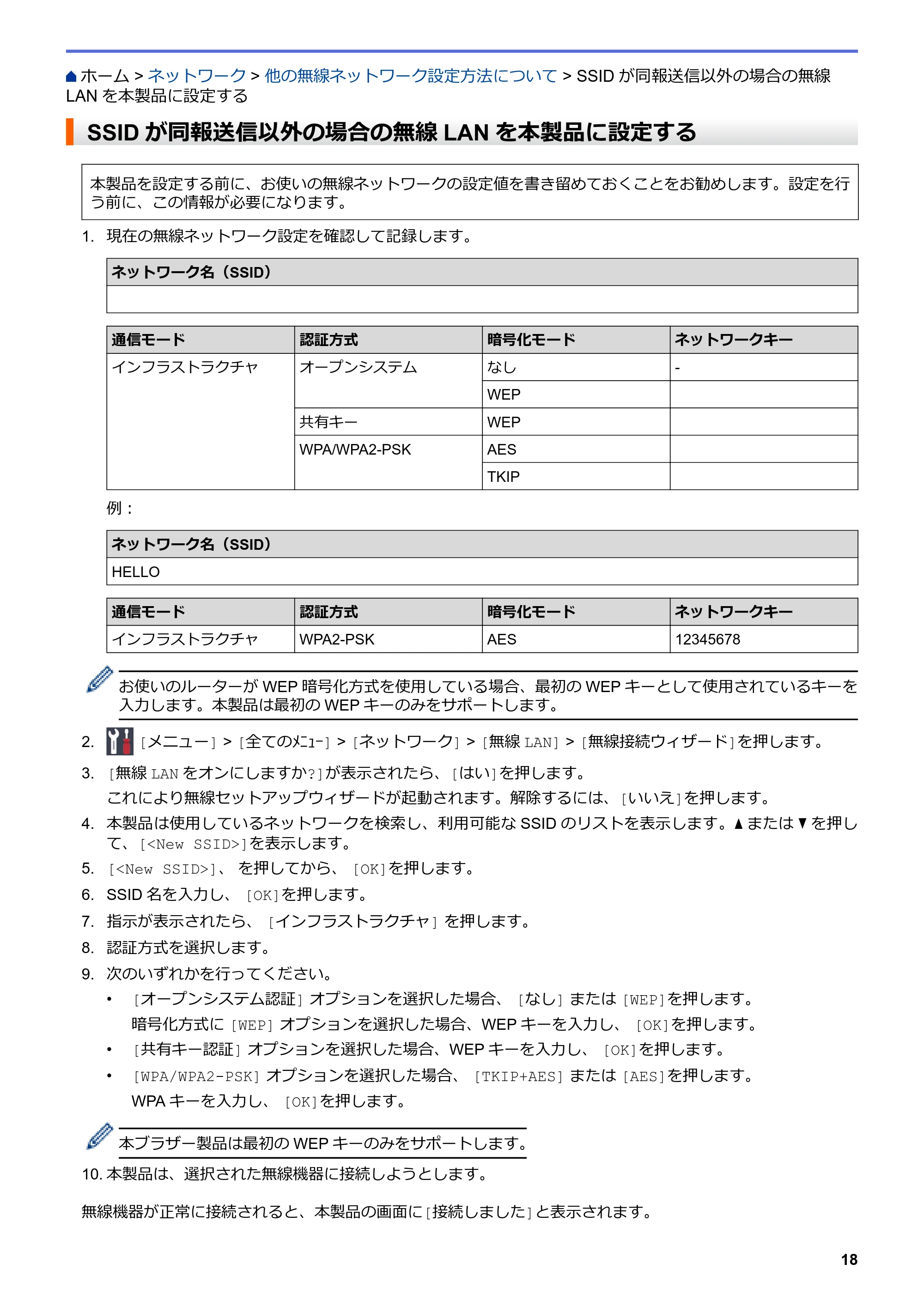 ブラザー HL-L8360CDW / HL-L9310CDW ユーザーズガイド(印刷用) ~ネットワーク操作編~ — SSIDが同報送信以外の場合の無線LANを本製品に設定する — 原本ページ — 21ページ