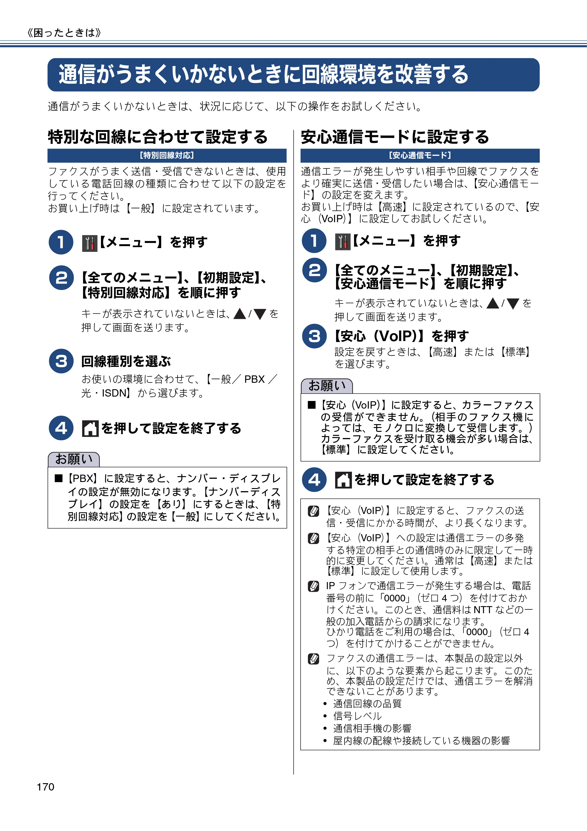 ブラザー MFC-J6770CDW / MFC-J6570CDW ユーザーズガイド ～基本編～ — 通信がうまくいかないときに回線環境を改善する — 原本ページ — 170ページ