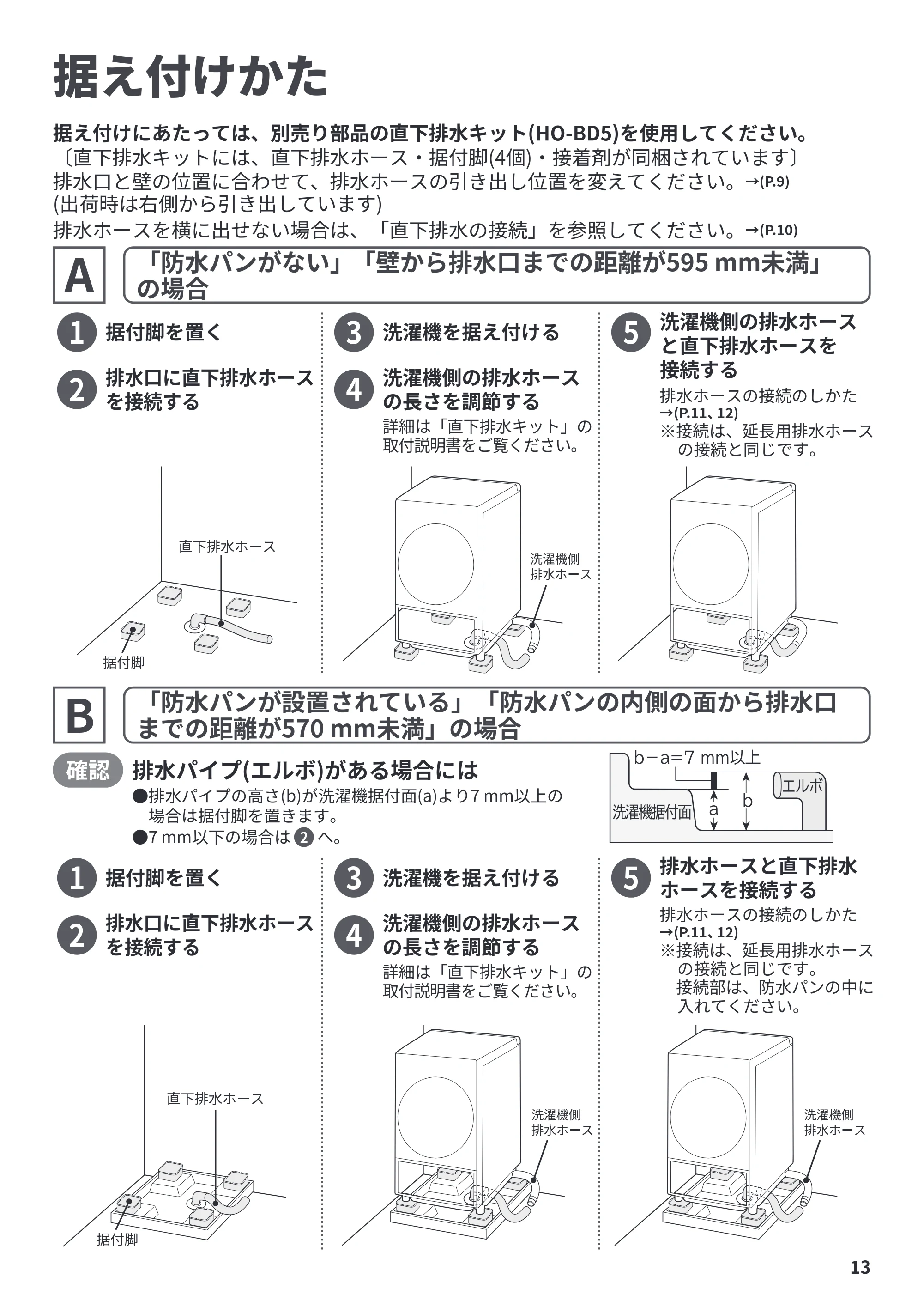 日立 BD-CX100PL / BD-CX100PR / BD-CG80PL 据付説明書 — 据え付けかた — 原本ページ — 13ページ