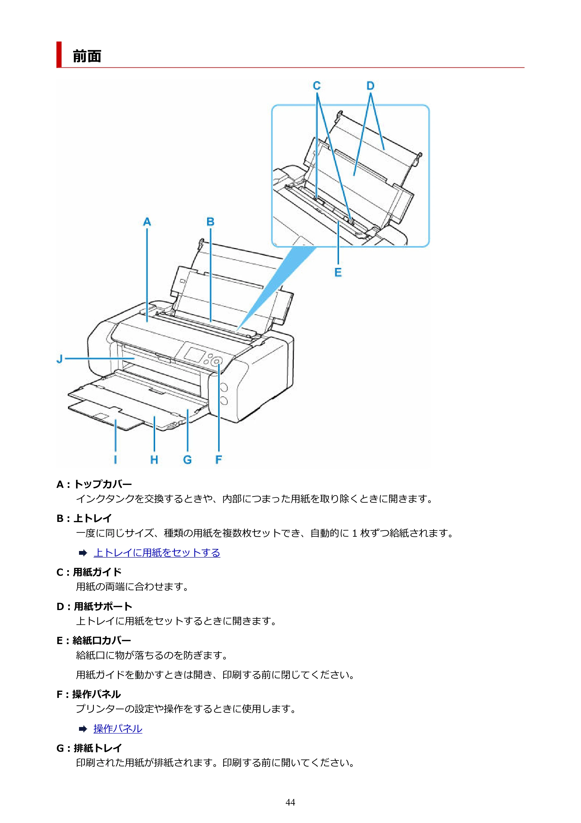 キヤノン imagePROGRAF PRO-G2 PRO-G2 (PDF) オンラインマニュアル 取扱説明書 (Mac) 2026年4月30日掲載(PDF:5.6MB) — 前面 — 原本ページ — 44ページ
