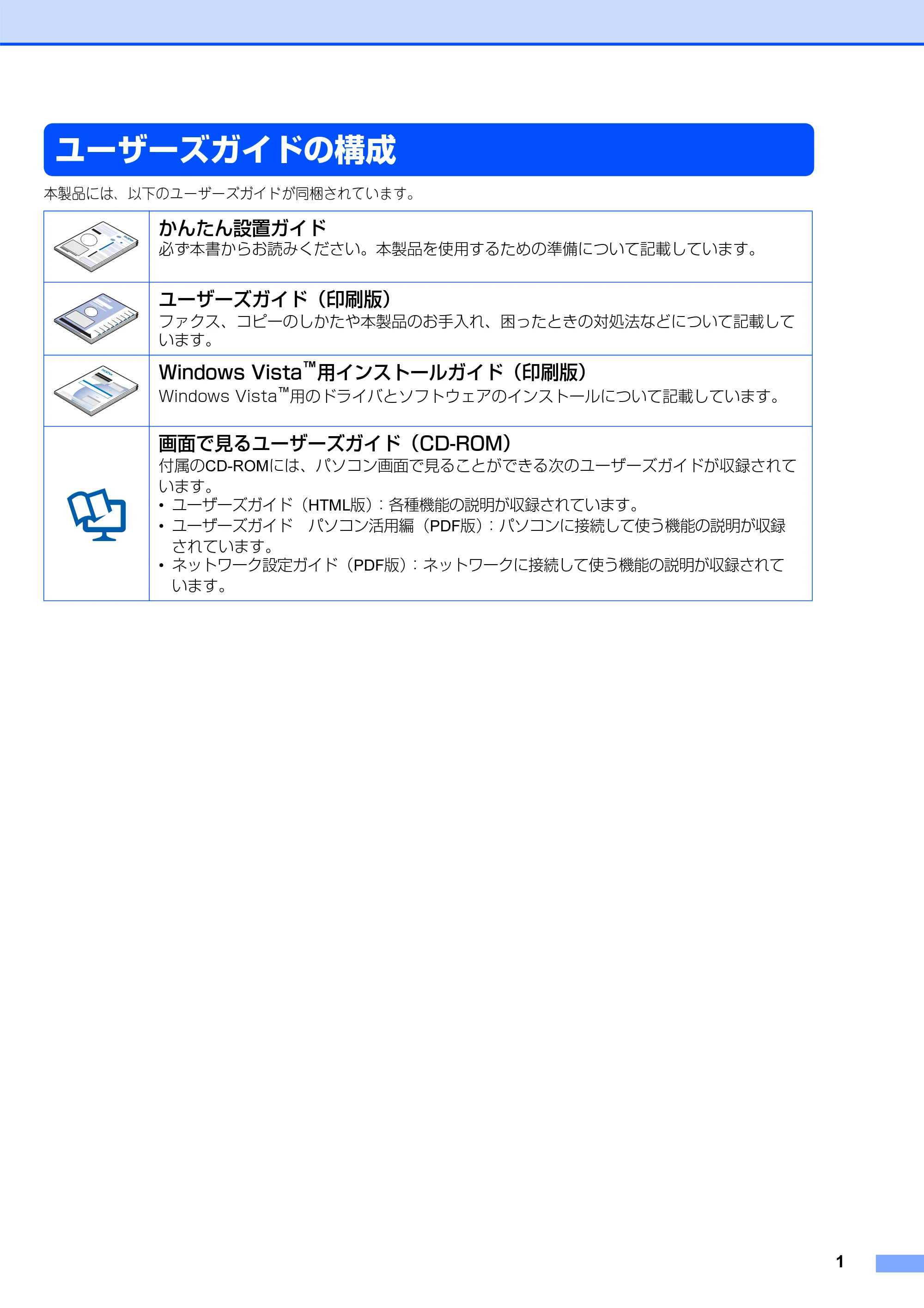 ブラザー MFC-8660DN / MFC-8870DW ユーザーズガイド ～パソコン活用編～ — ユーザーズガイドの構成 — 原本ページ — 2ページ