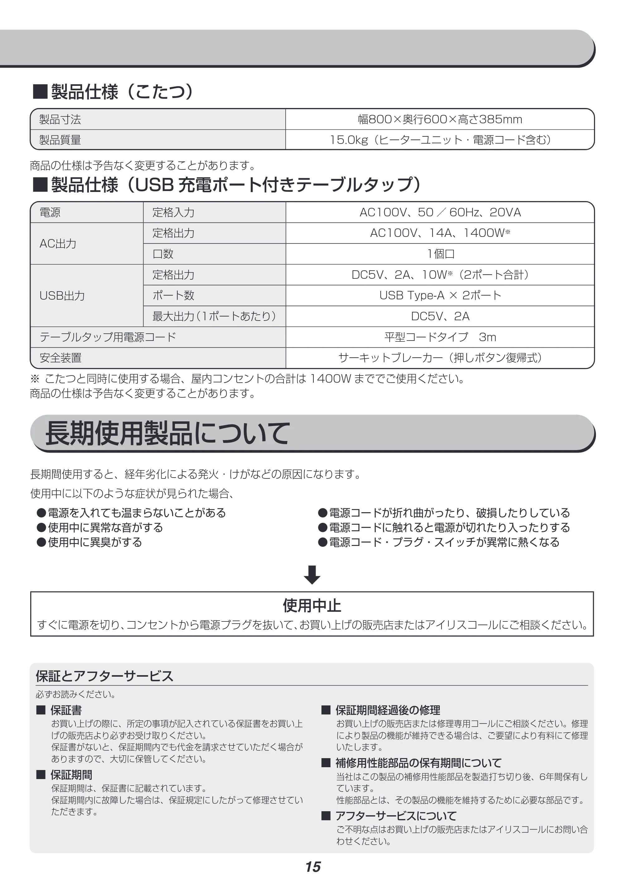 アイリスオーヤマ IKT-UA0860-MBR 取扱説明書 — 原本ページ — 15ページ