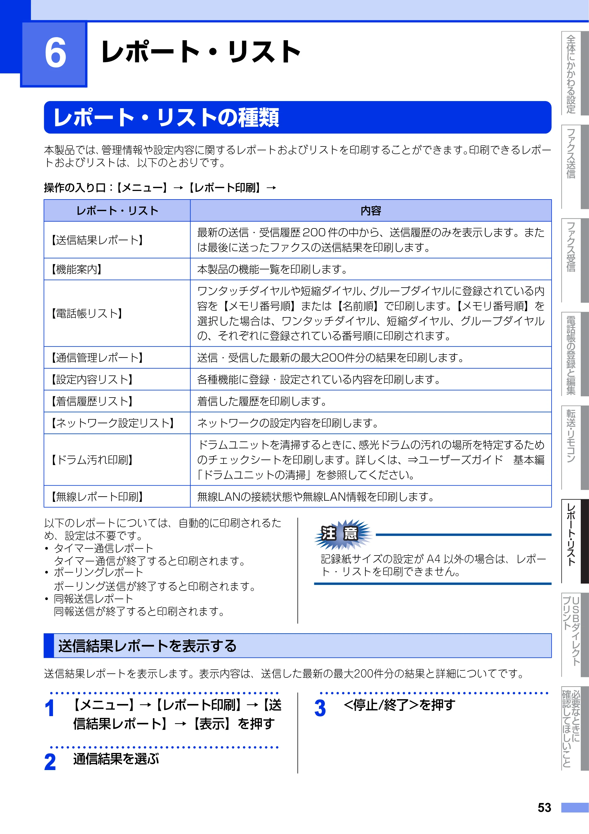 ブラザー MFC-9970CDW ユーザーズガイド ～応用編～ — 第6章 レポート・リスト — 原本ページ — 53ページ