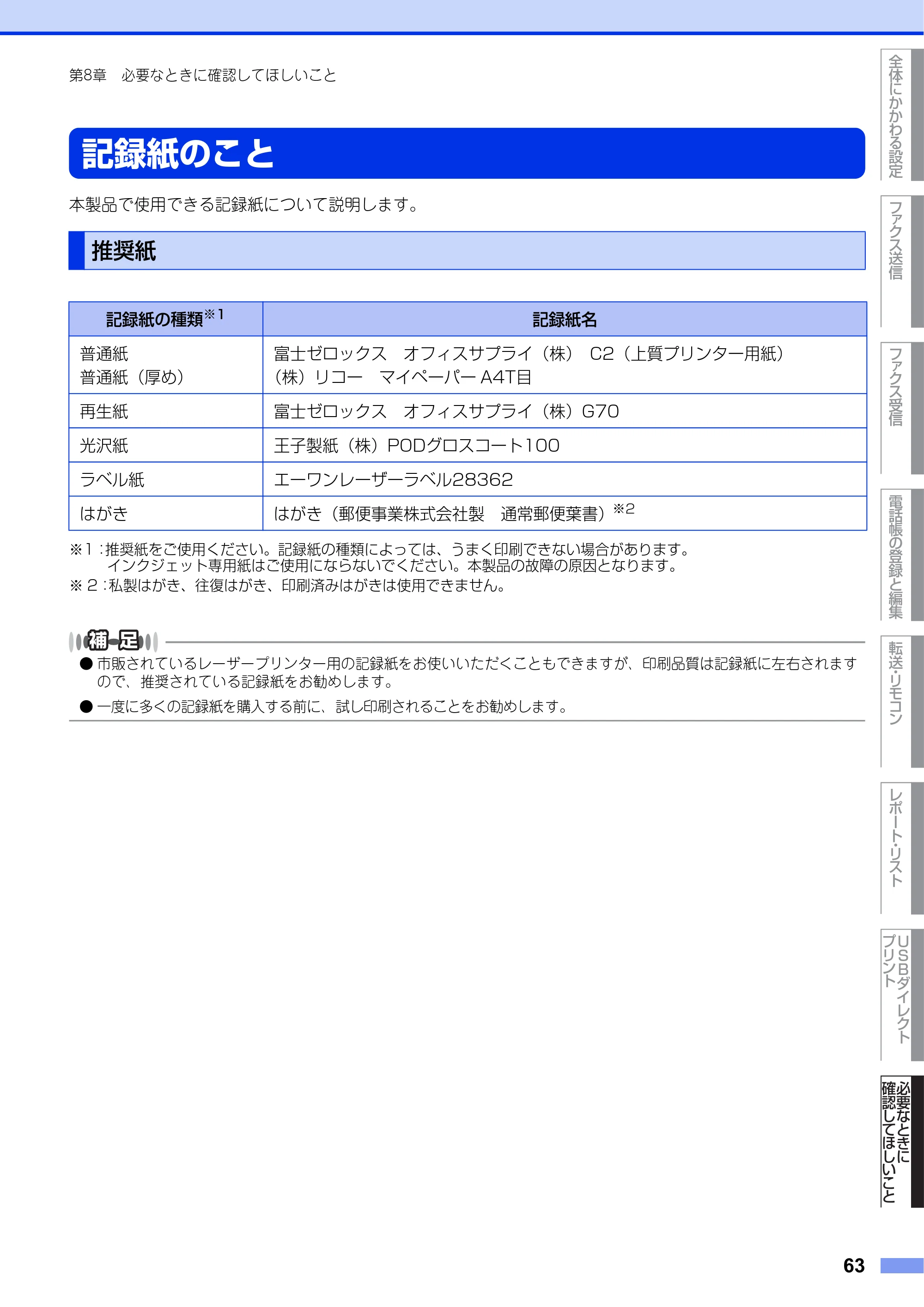 ブラザー MFC-9970CDW ユーザーズガイド ～応用編～ — 記録紙のこと — 原本ページ — 63ページ