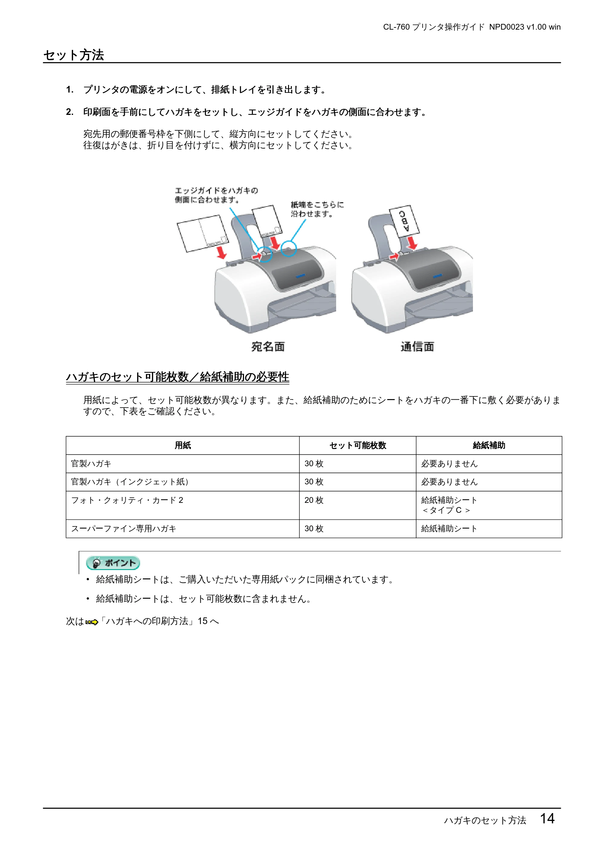 エプソン CL-760 プリンタ操作ガイド(Windows版) — セット方法 — 原本ページ — 14ページ