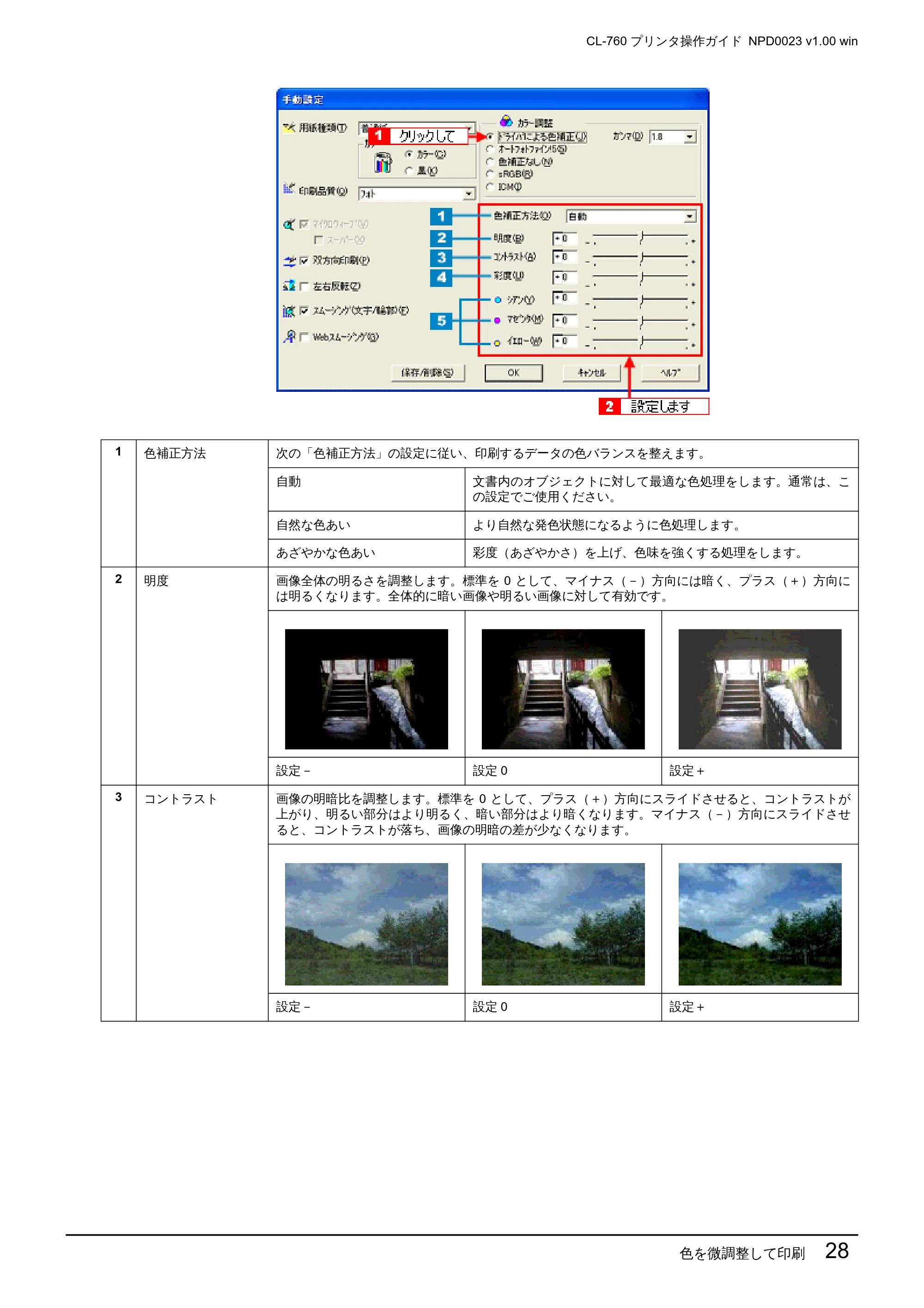 エプソン CL-760 プリンタ操作ガイド(Windows版) — 色を微調整して印刷 28 — 原本ページ — 28ページ