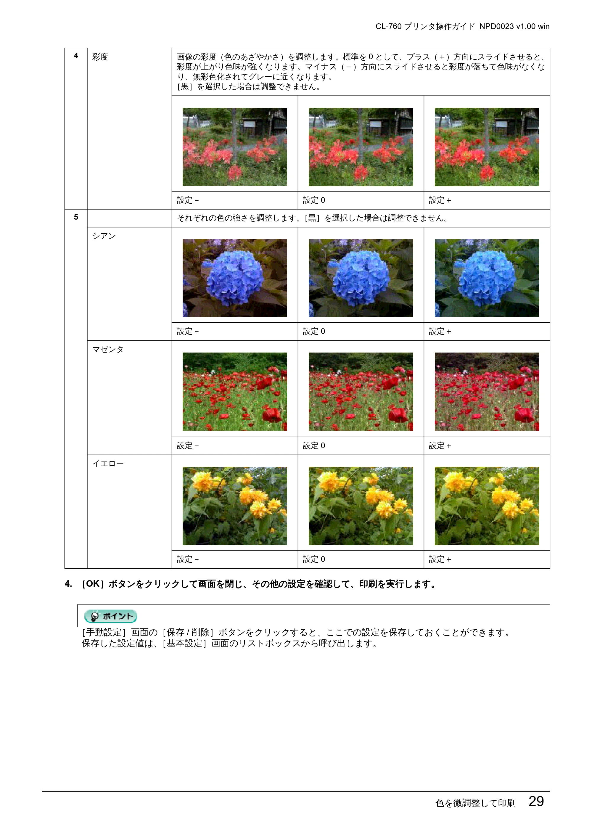 エプソン CL-760 プリンタ操作ガイド(Windows版) — 色を微調整して印刷 29 — 原本ページ — 29ページ