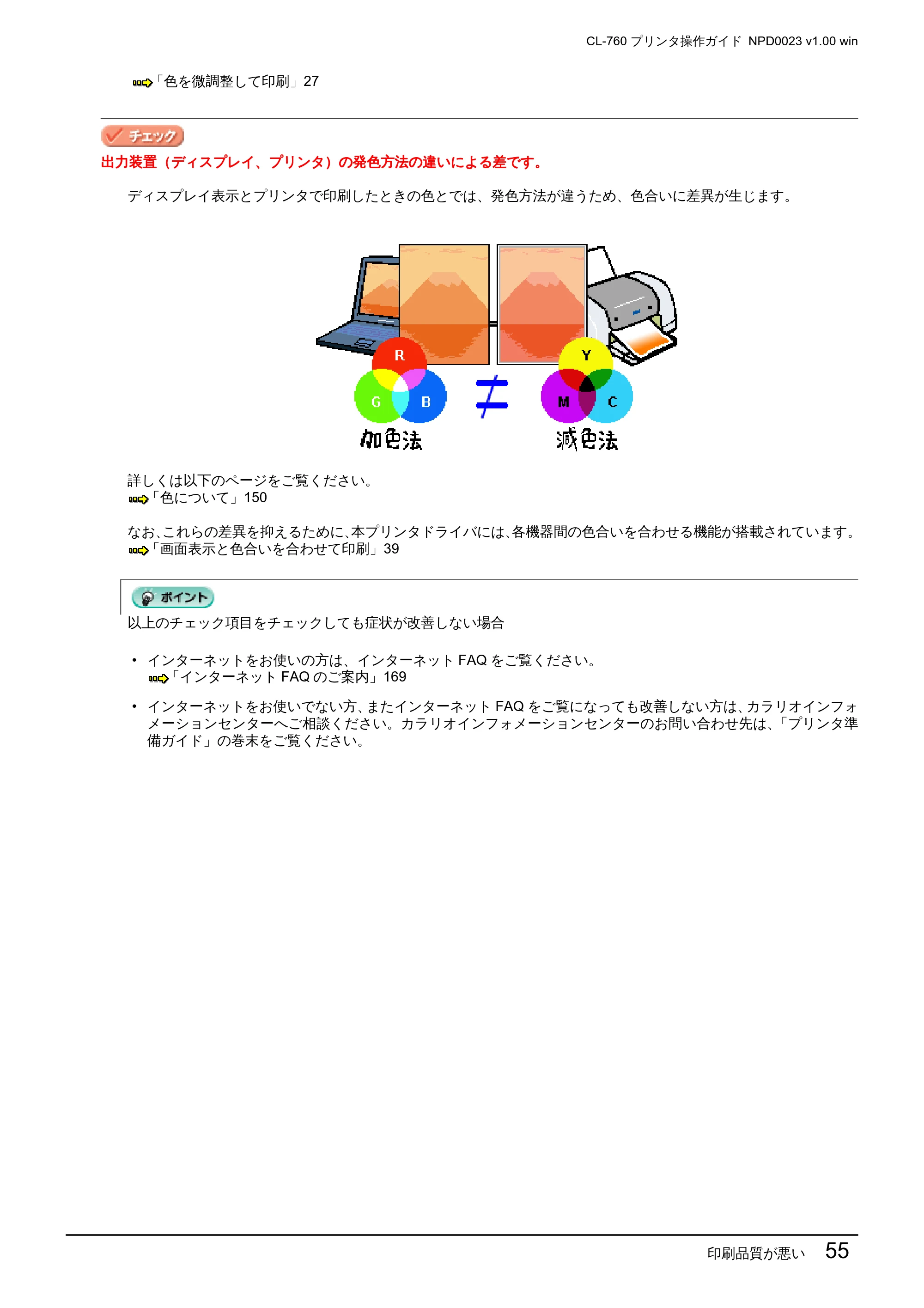 エプソン CL-760 プリンタ操作ガイド(Windows版) — 印刷品質が悪い 55 — 原本ページ — 55ページ