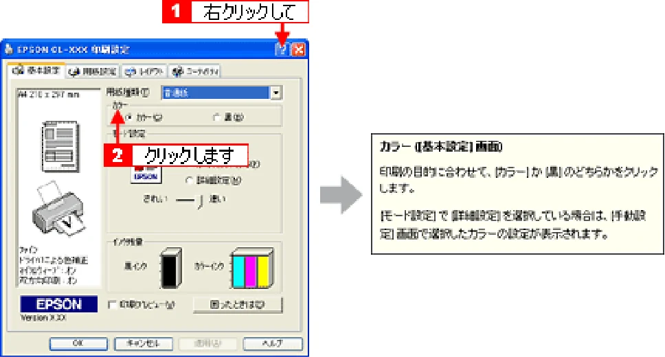 エプソン CL-760 プリンタ操作ガイド(Windows版) — 各画面の説明 — 図版 96-2 — 96ページ