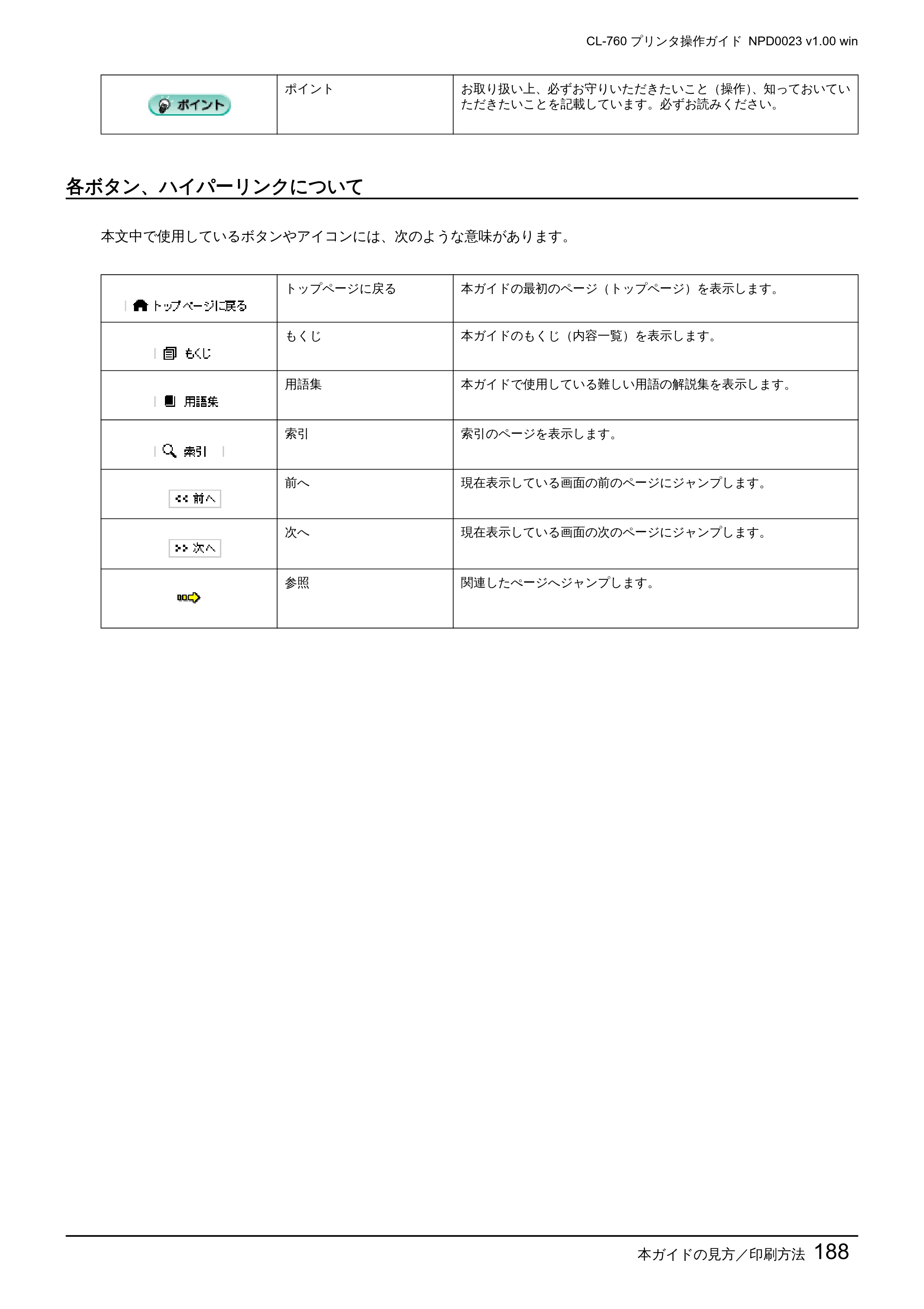 エプソン CL-760 プリンタ操作ガイド(Windows版) — 各ボタン、ハイパーリンクについて — 原本ページ — 188ページ