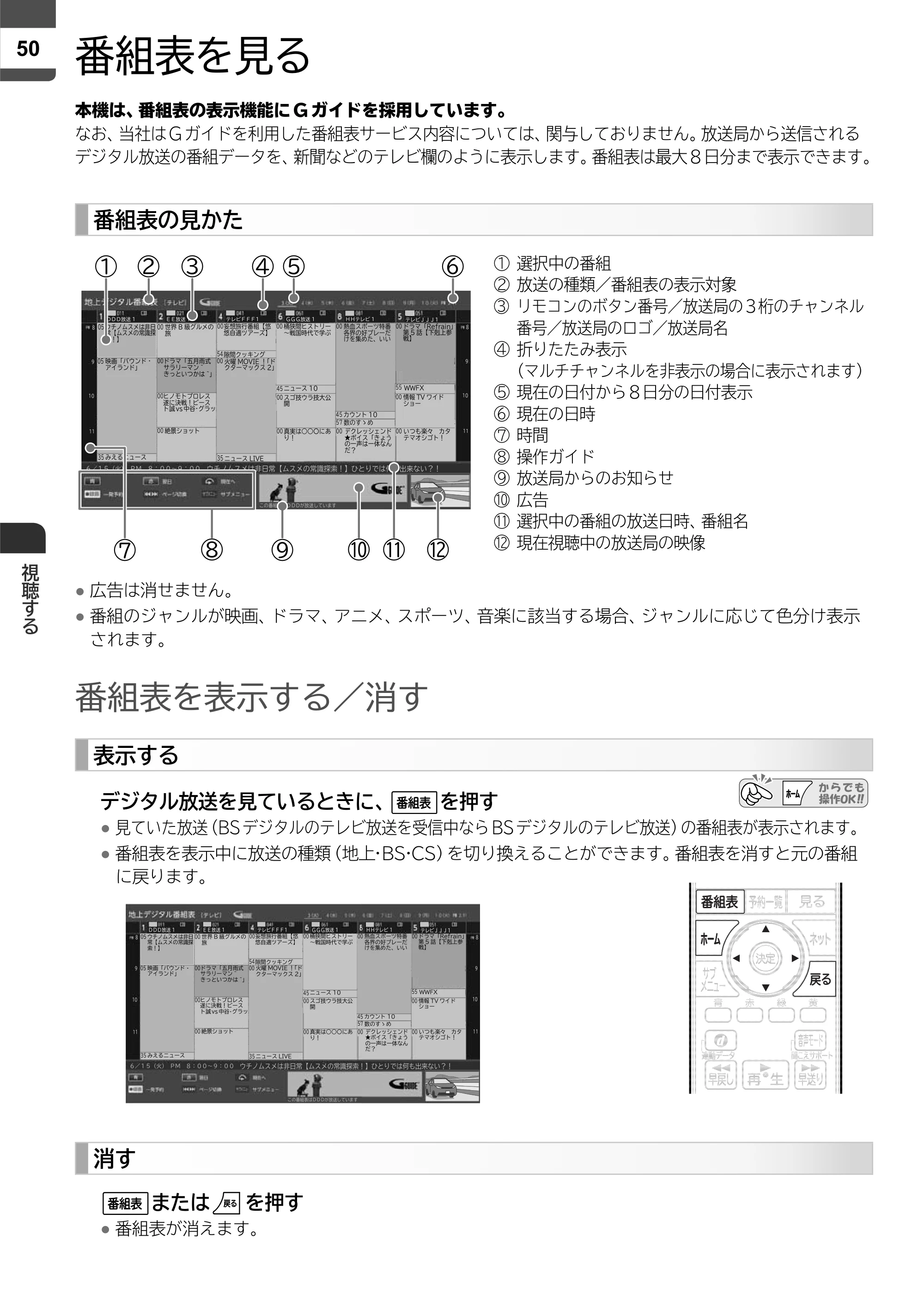 日立 L43-X5 取扱説明書 — 番組表を見る — 原本ページ — 50ページ