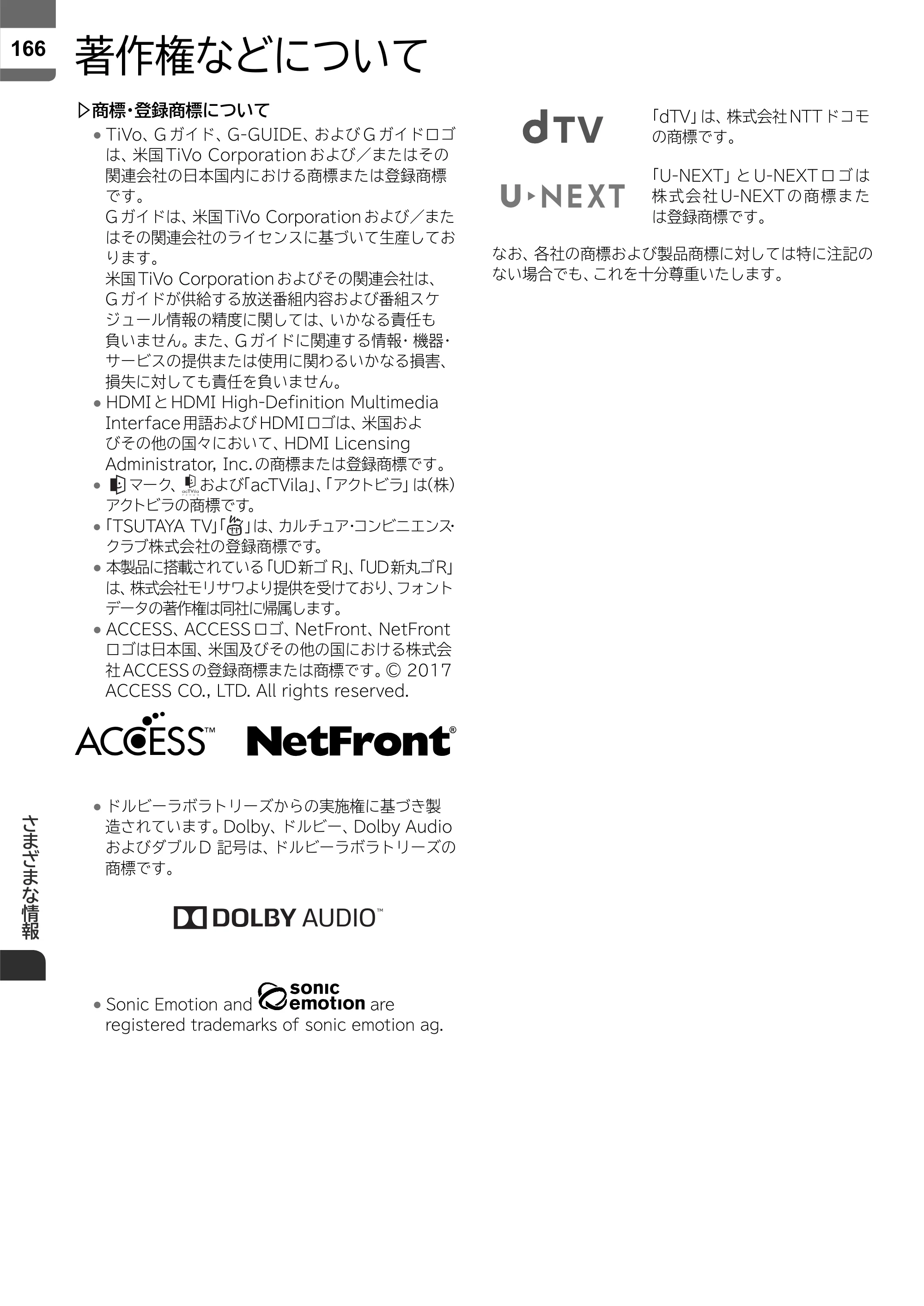 日立 L43-X5 取扱説明書 — 著作権などについて — 原本ページ — 166ページ