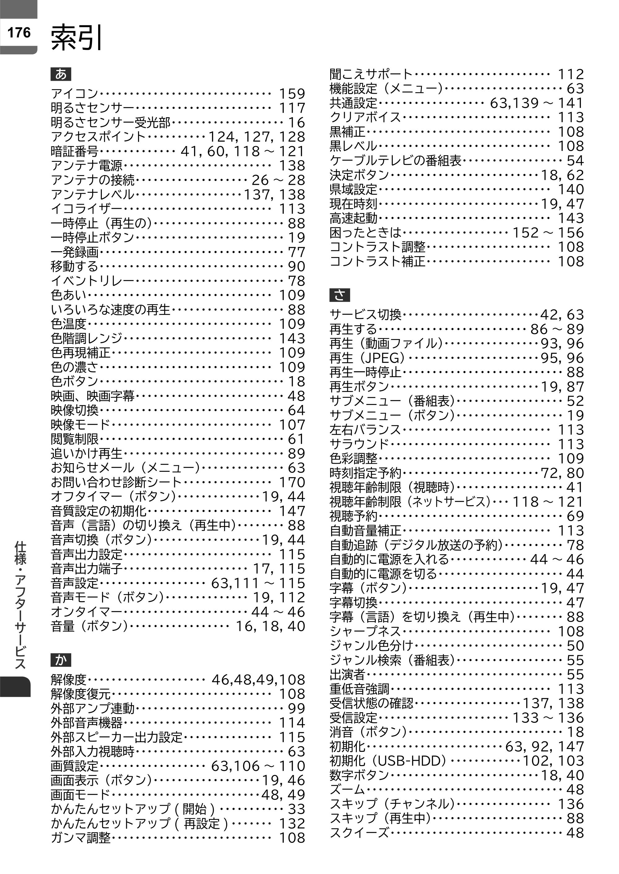 日立 L43-X5 取扱説明書 — 索引 — 原本ページ — 176ページ