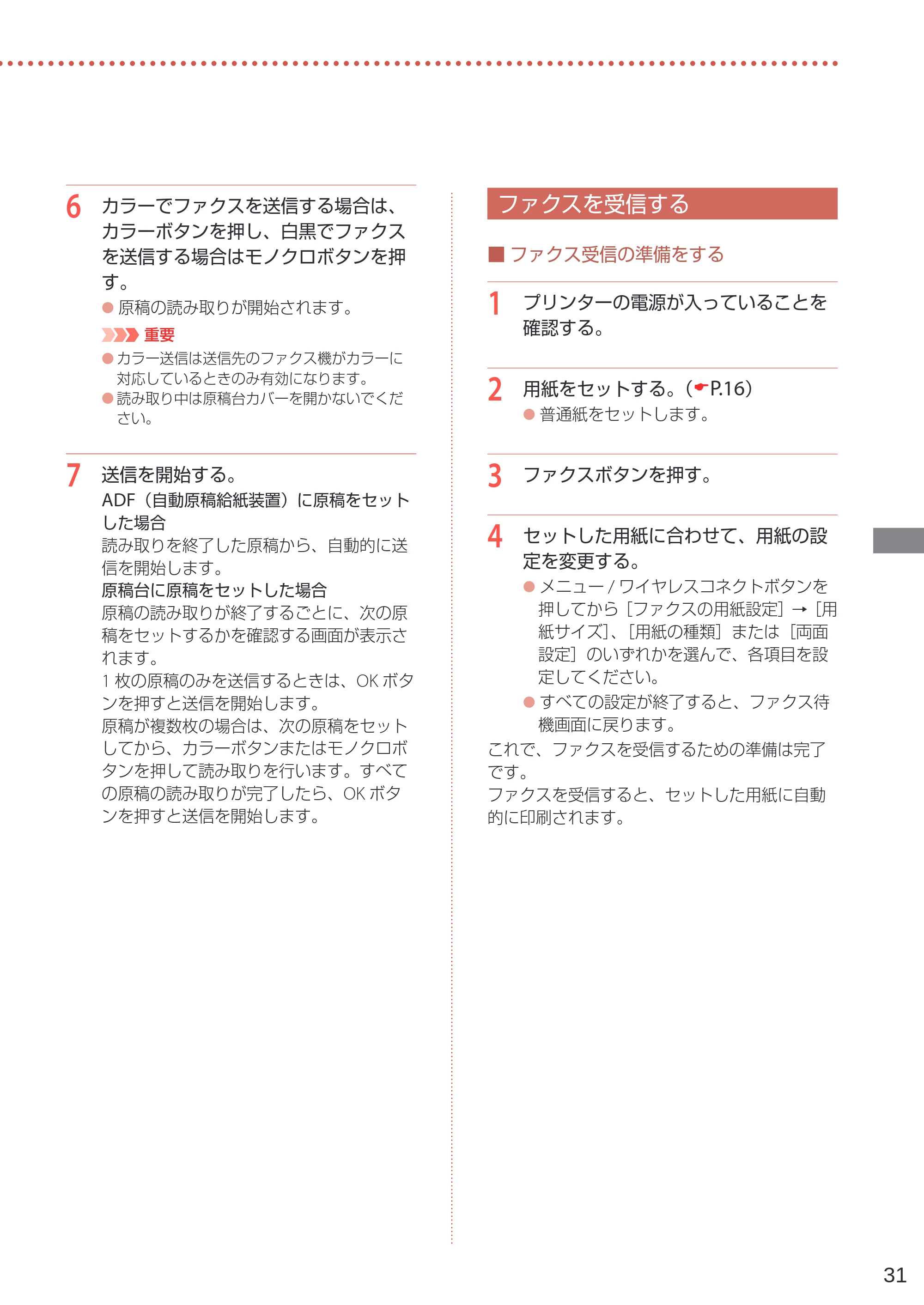 キヤノン TR4530 設置・基本操作マニュアル（PDF：8.66MB） — ファクスを受信する — 原本ページ — 33ページ