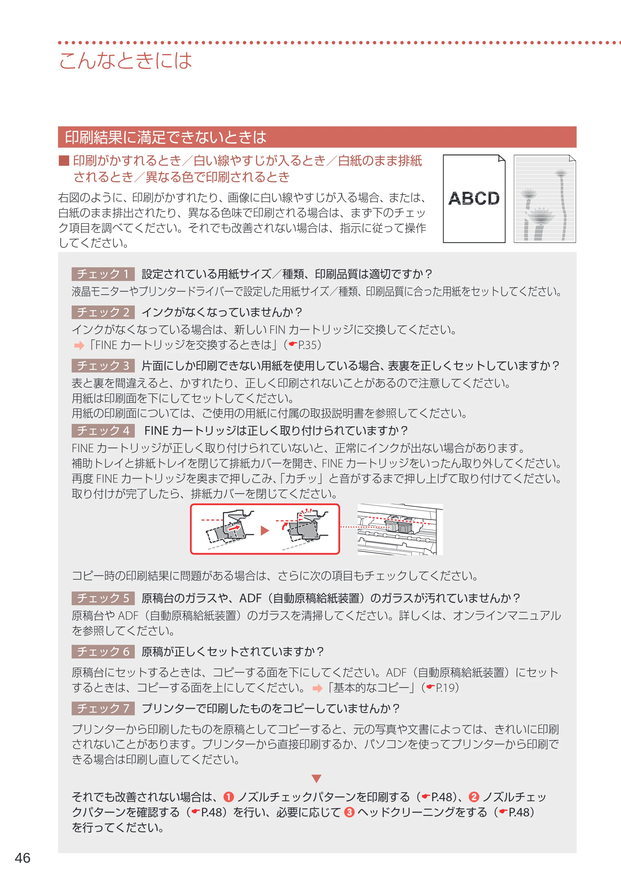 キヤノン TR4530 設置・基本操作マニュアル（PDF：8.66MB） — 印刷結果に満足できないときは — 原本ページ — 48ページ