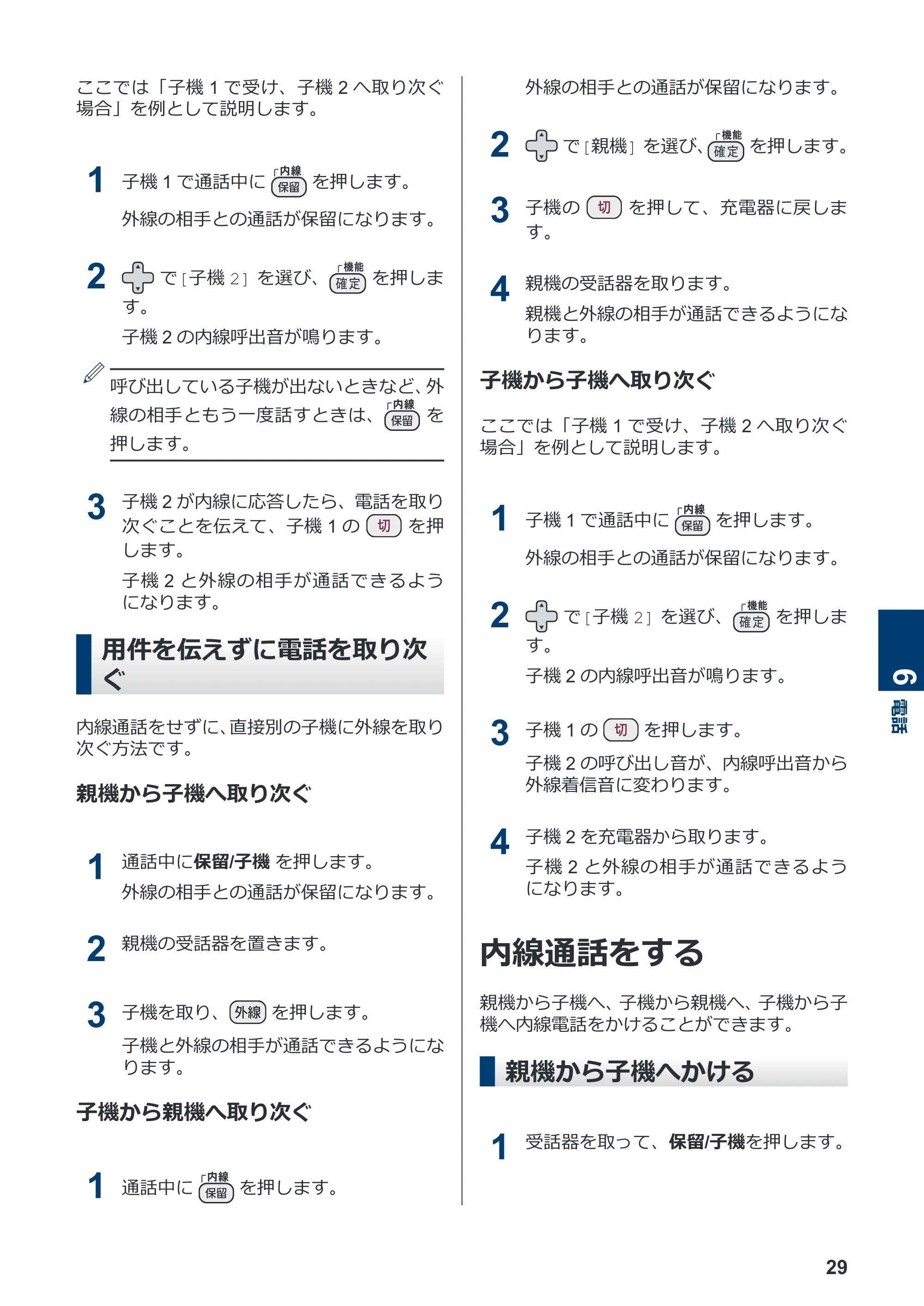ブラザー MFC-J939DN / MFC-J939DWN / MFC-J739DN / MFC-J739DWN かんたん操作ガイド — 用件を伝えずに電話を取り次ぐ — 原本ページ — 30ページ