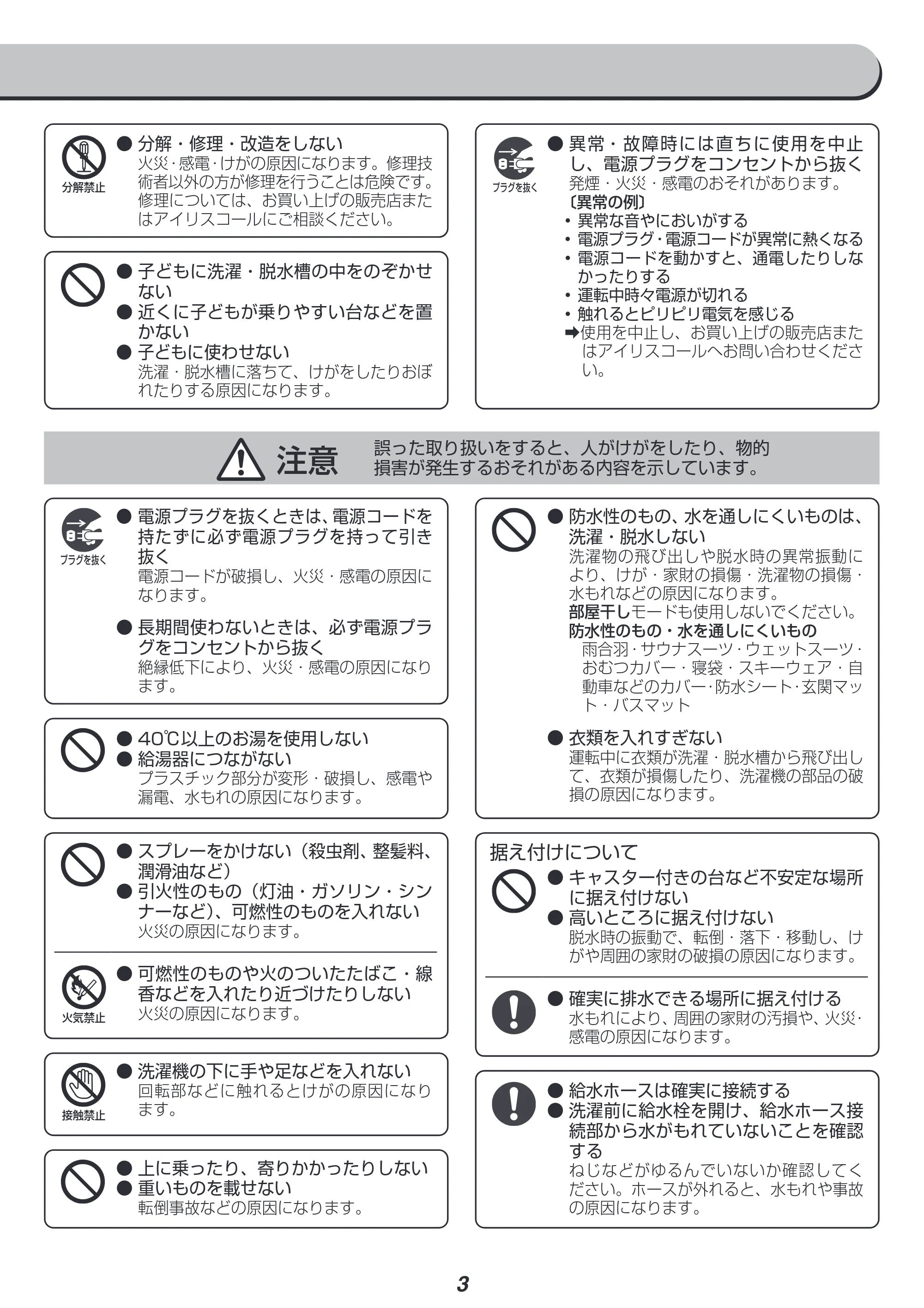 アイリスオーヤマ IAW-T603BL 取扱説明書 — 原本ページ — 3ページ