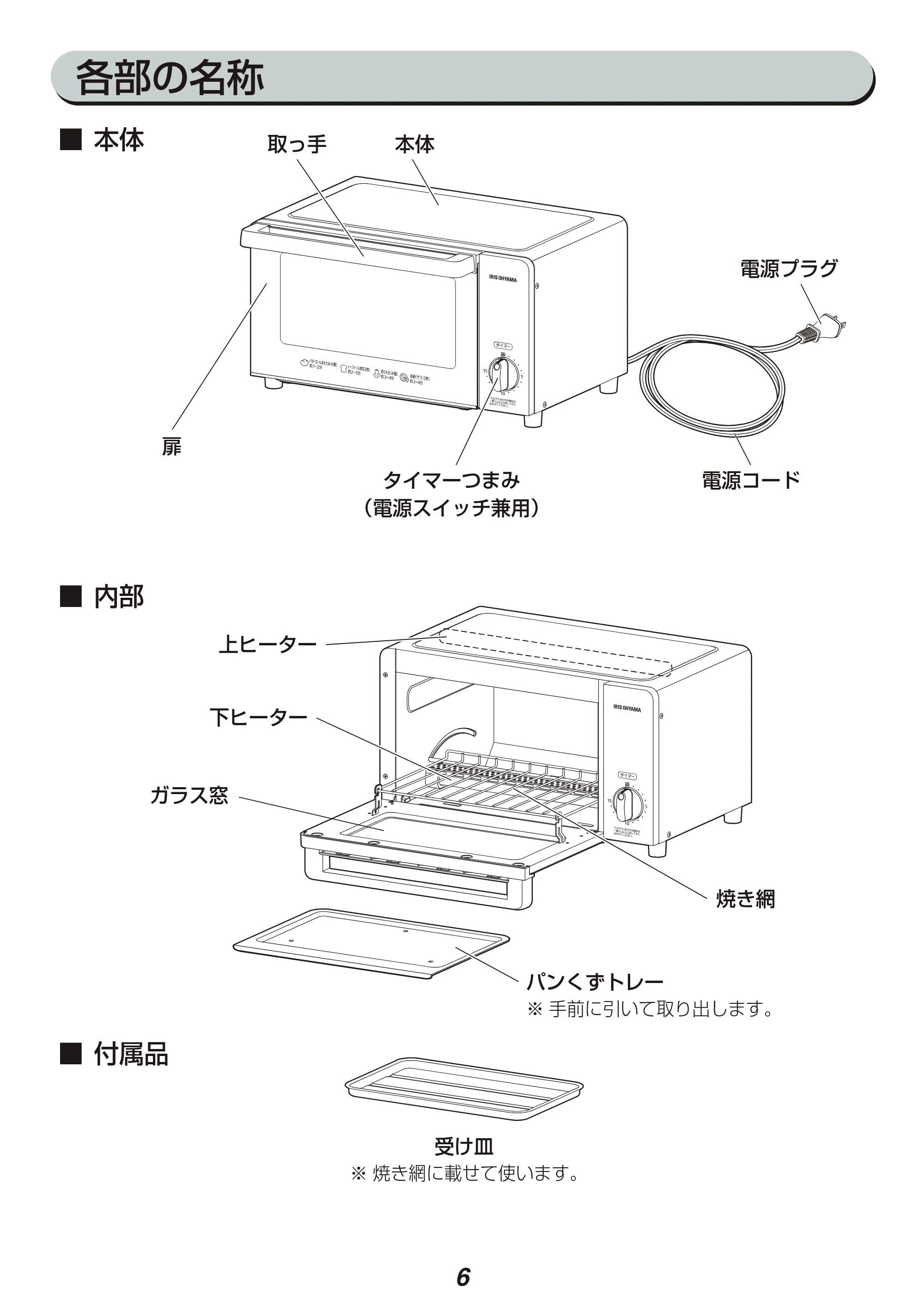 アイリスオーヤマ EOT-1003 取扱説明書 — 原本ページ — 6ページ