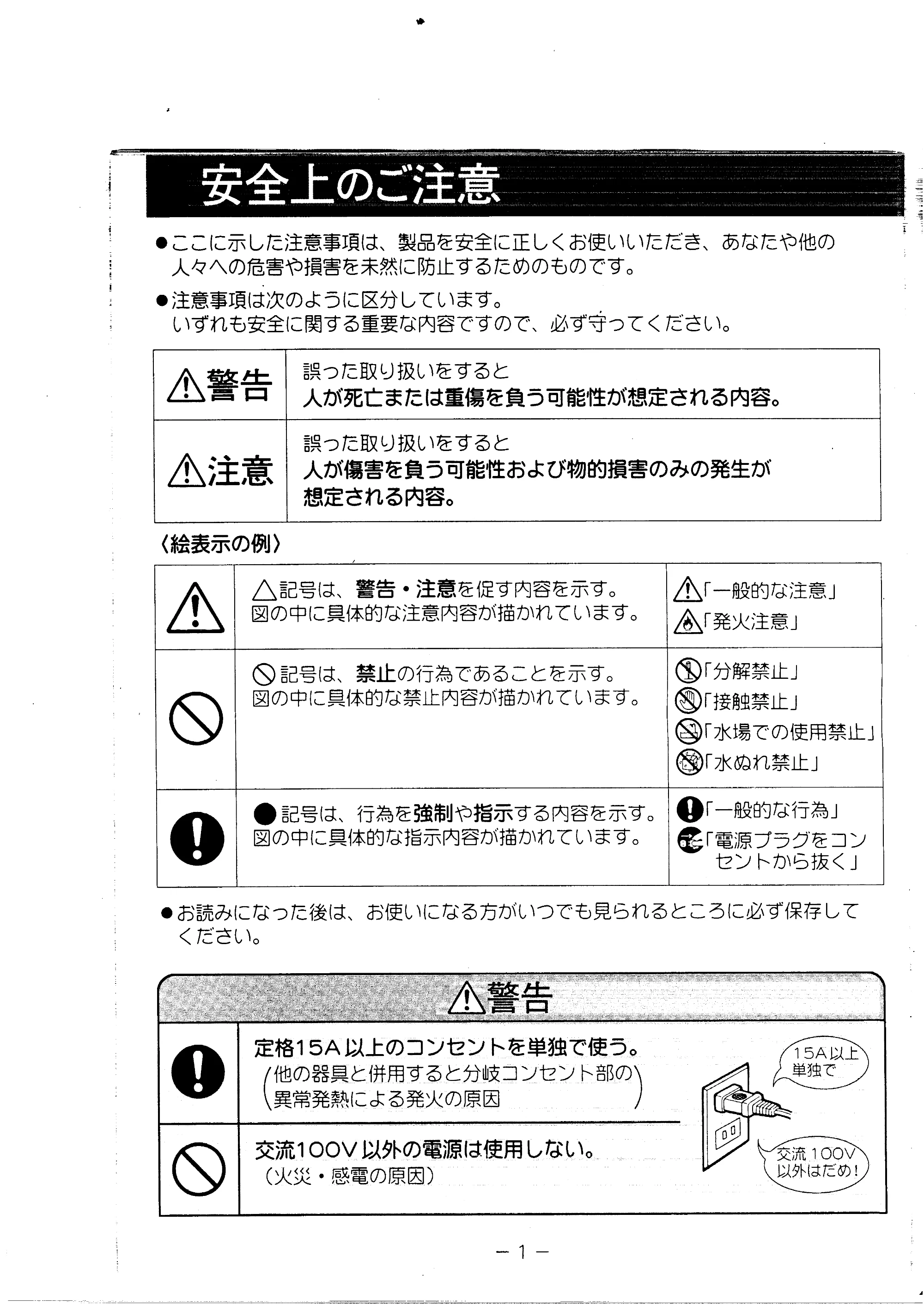 日立 HDKS1290 取扱説明書 — 安全上のご注意 — 原本ページ — 2ページ