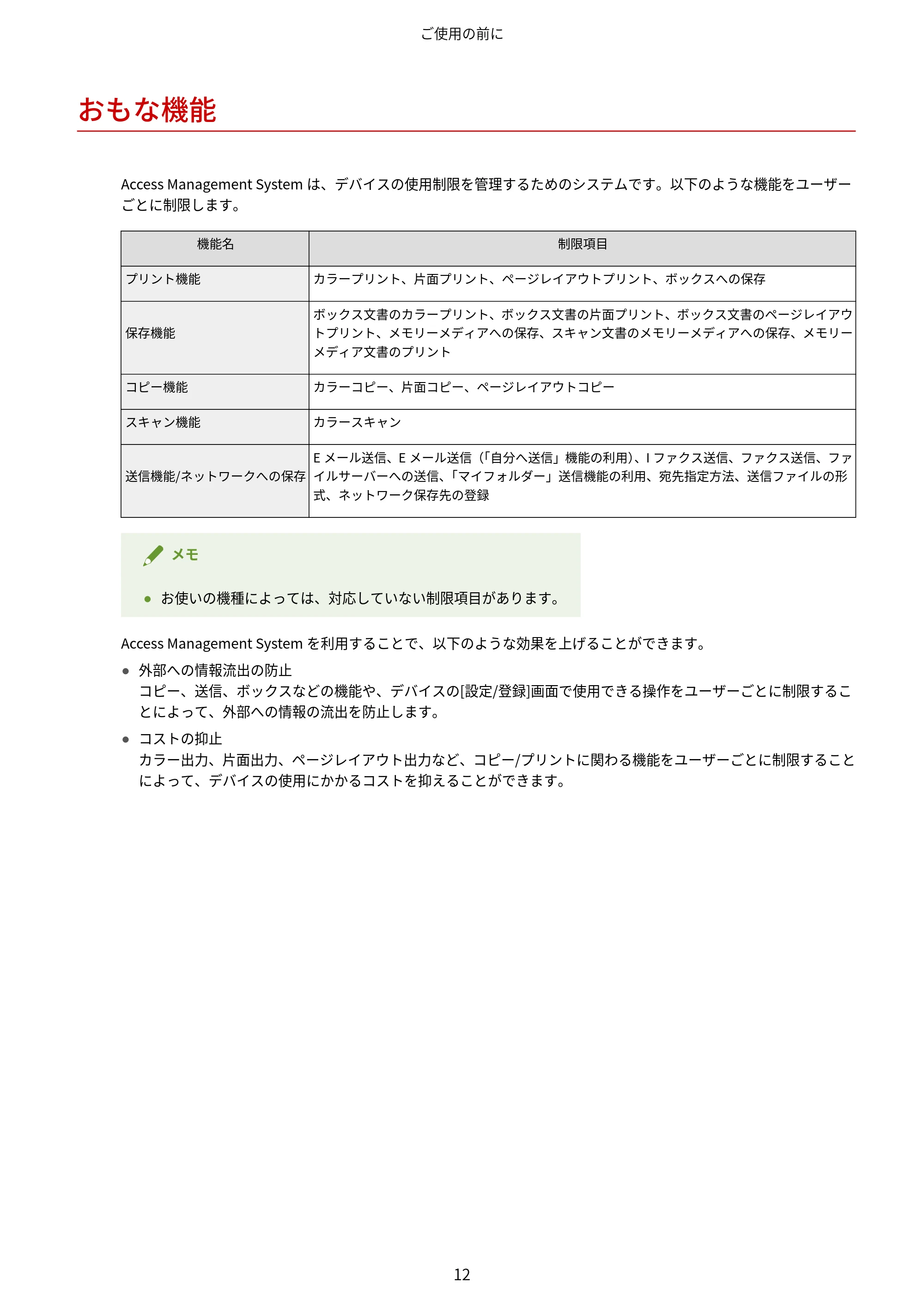 キヤノン imageFORCE C7165F Pro / MF7525F / MF7625F ACCESS MANAGEMENT SYSTEM アドミニストレーターガイド 2023年8月9日更新(PDF:4.16MB) — おもな機能 — 原本ページ — 15ページ