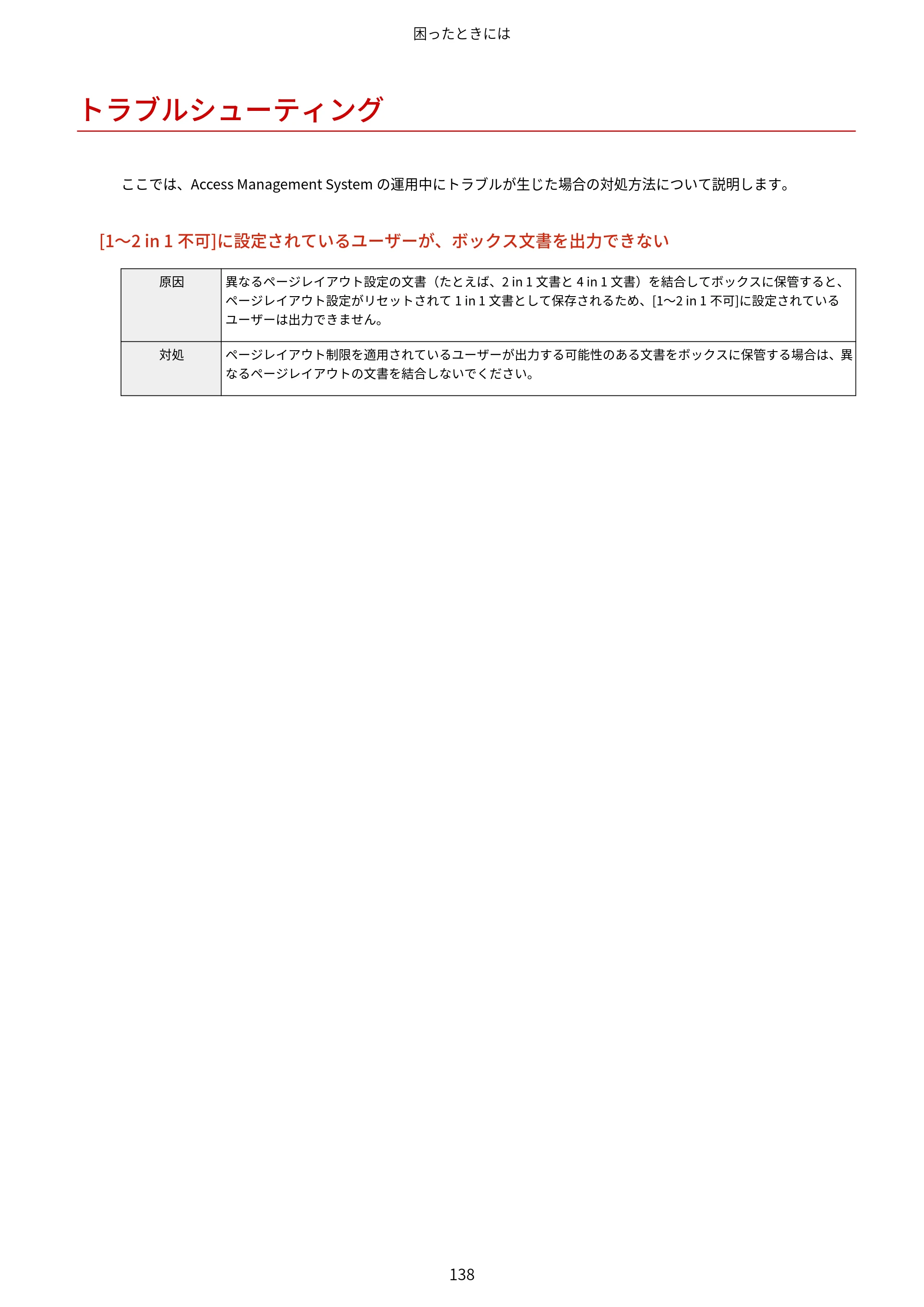 キヤノン imageFORCE C7165F Pro / MF7525F / MF7625F ACCESS MANAGEMENT SYSTEM アドミニストレーターガイド 2023年8月9日更新（PDF：4.16MB） — トラブルシューティング — 原本ページ — 141ページ