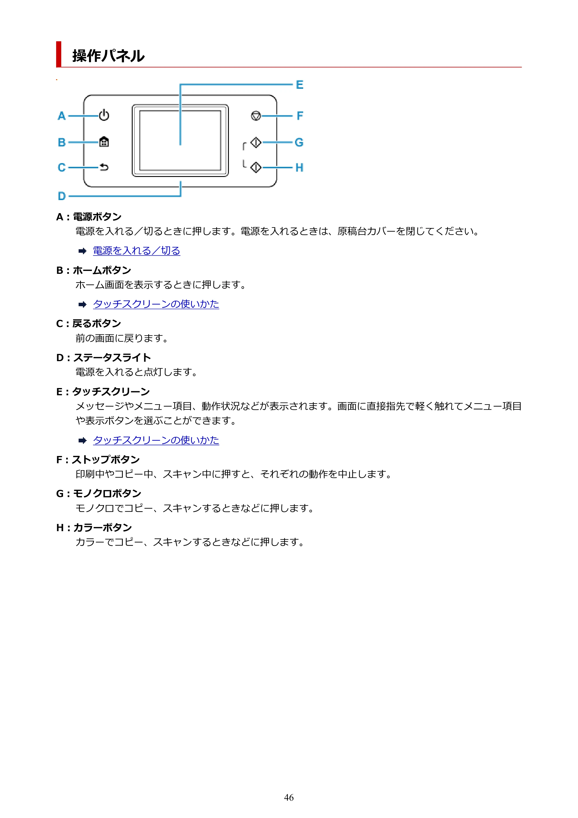キヤノン GX1030 GX1030 (PDF) オンラインマニュアル 取扱説明書 2026年3月19日掲載（PDF：5.2MB） — 操作パネル — 原本ページ — 46ページ