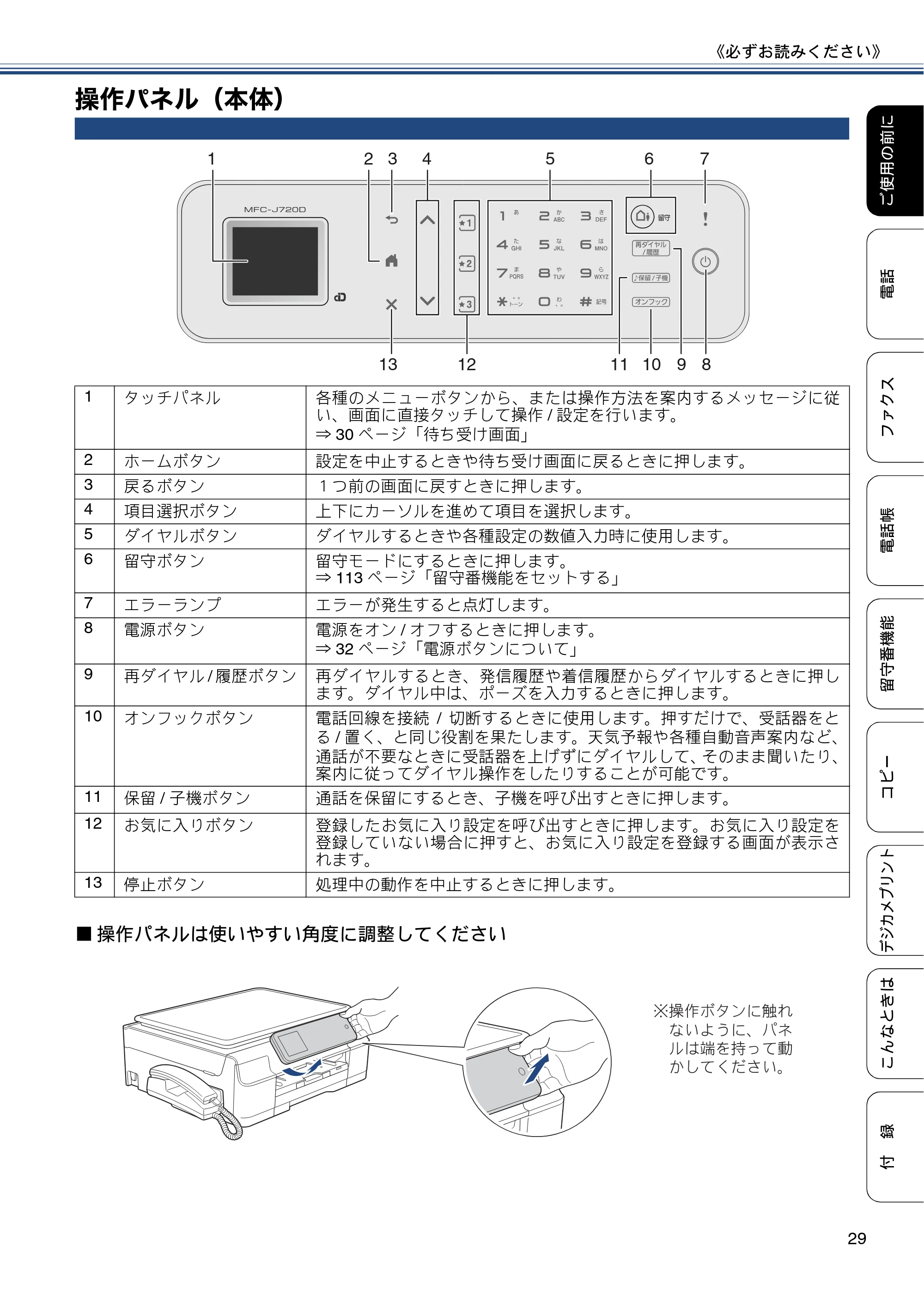 ブラザー MFC-J720D / MFC-J720DW ユーザーズガイド ～基本編～ — 操作パネル（本体） — 原本ページ — 29ページ