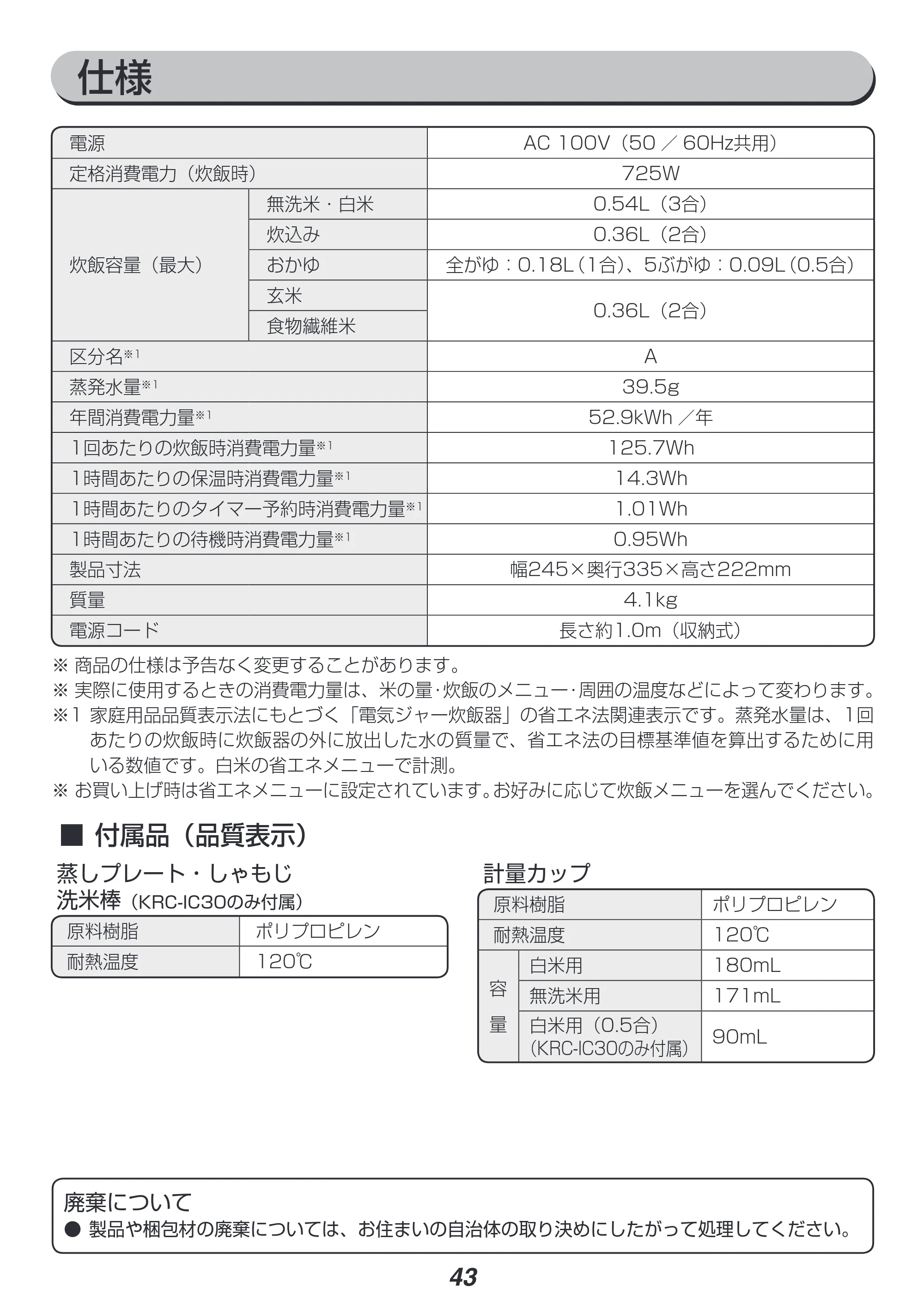 アイリスオーヤマ KRC-IC30 取扱説明書 — 原本ページ — 43ページ