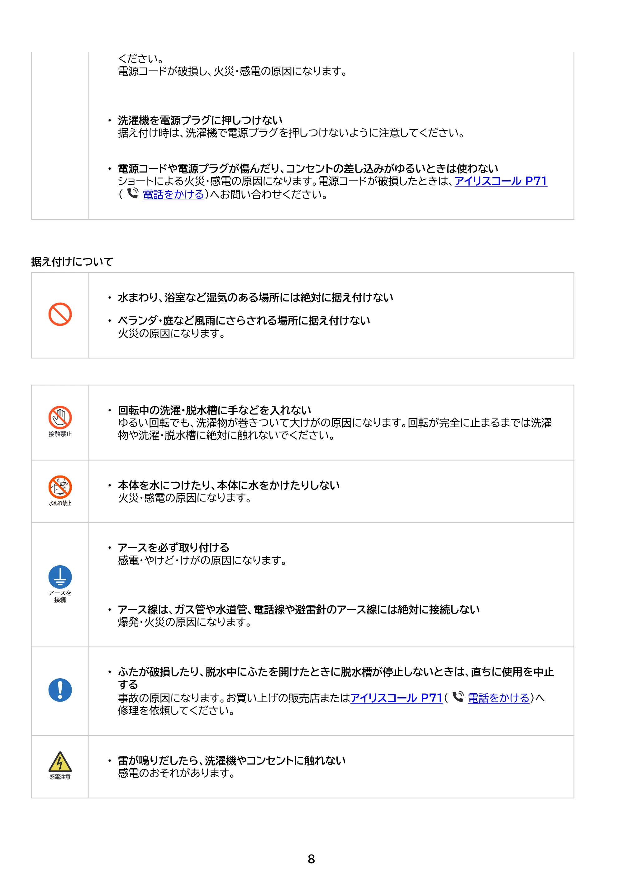 アイリスオーヤマ ITW-80B01 取扱説明書 — 原本ページ — 8ページ