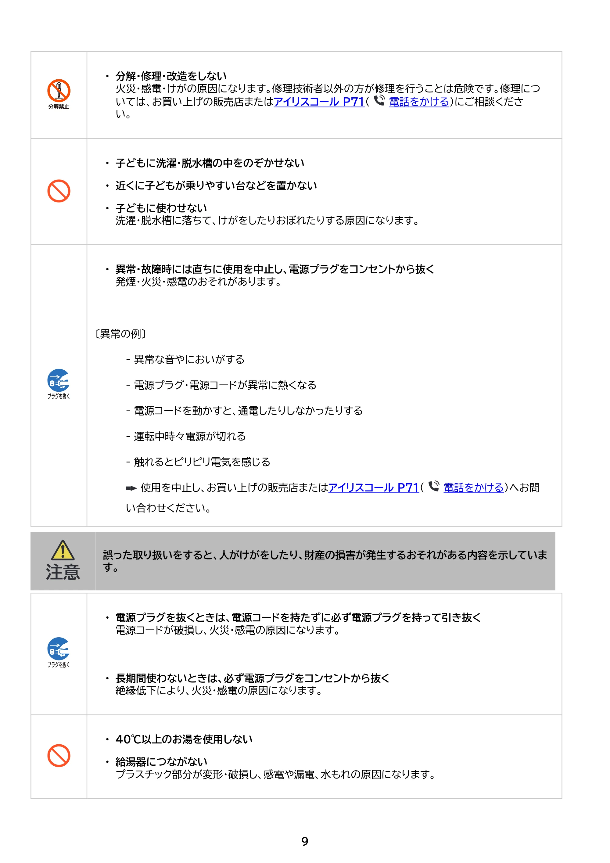 アイリスオーヤマ ITW-80B01 取扱説明書 — 原本ページ — 9ページ