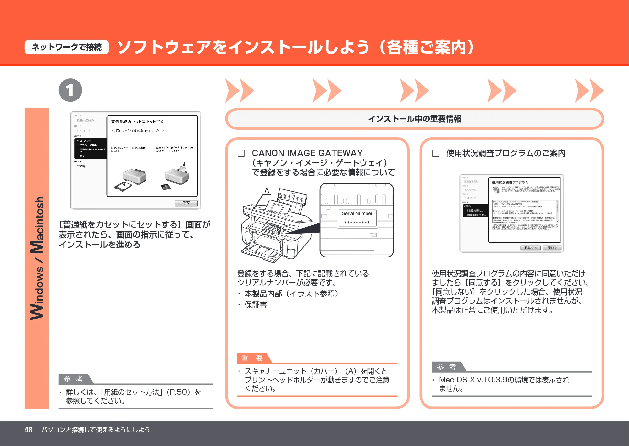 キヤノン PIXUS MP990 かんたんスタートガイド （PDF形式／8.86Mバイト） — ソフトウェアをインストールしよう（各種ご案内） — 原本ページ — 50ページ