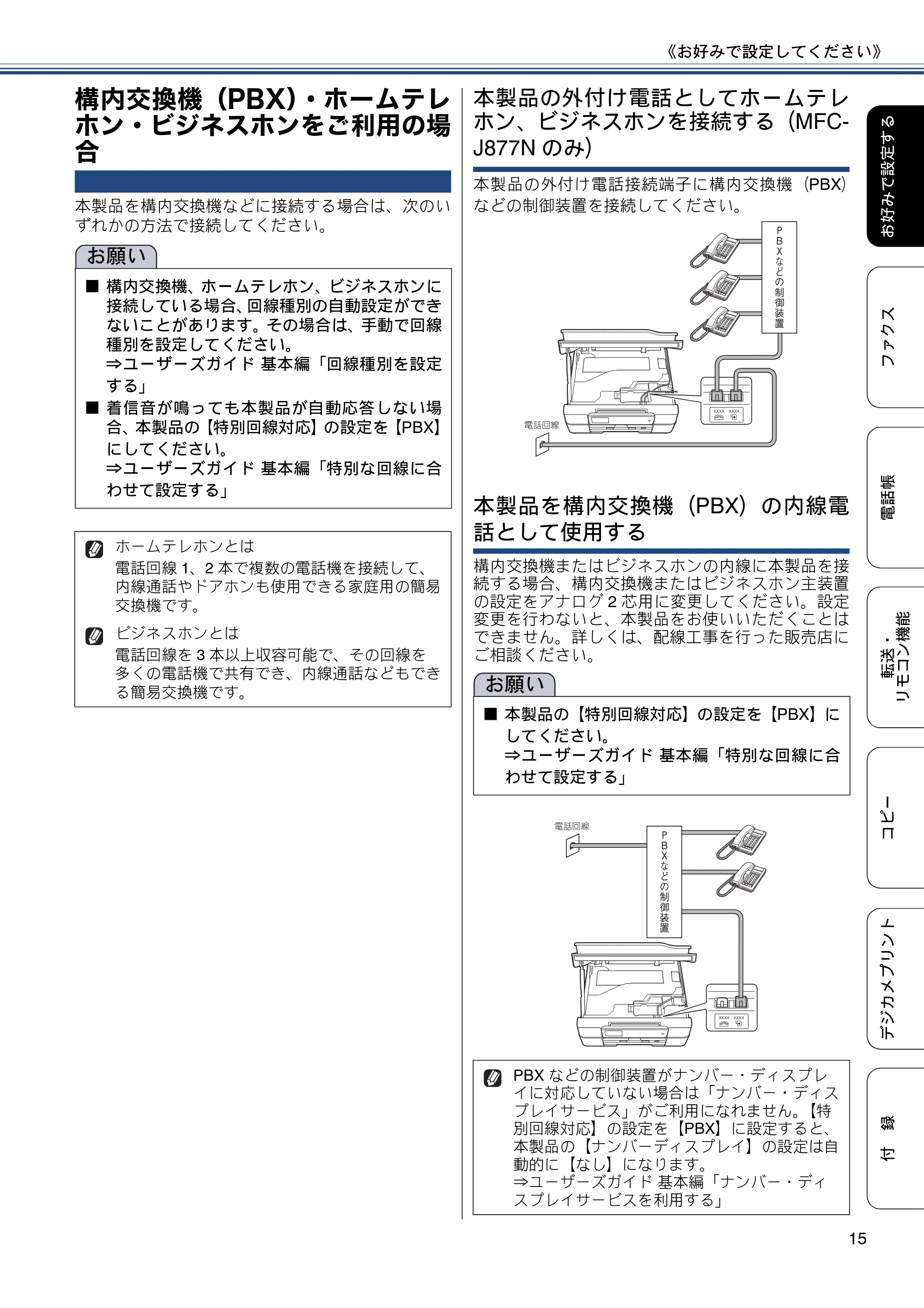 ブラザー DCP-J557N / DCP-J757N / DCP-J957N ユーザーズガイド ～応用編～ — 構内交換機（PBX）・ホームテレホン・ビジネスホンをご利用の場合 — 原本ページ — 15ページ