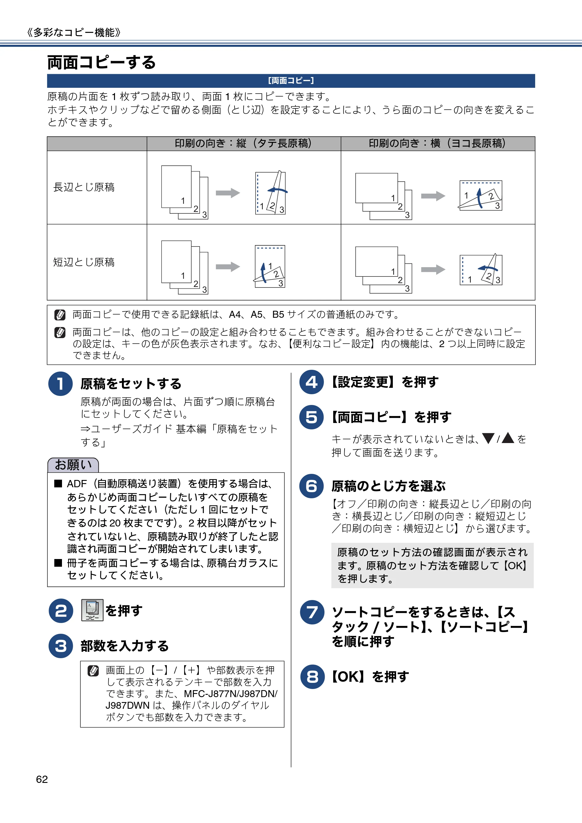 ブラザー DCP-J557N / DCP-J757N / DCP-J957N ユーザーズガイド ～応用編～ — 両面コピーする — 原本ページ — 62ページ