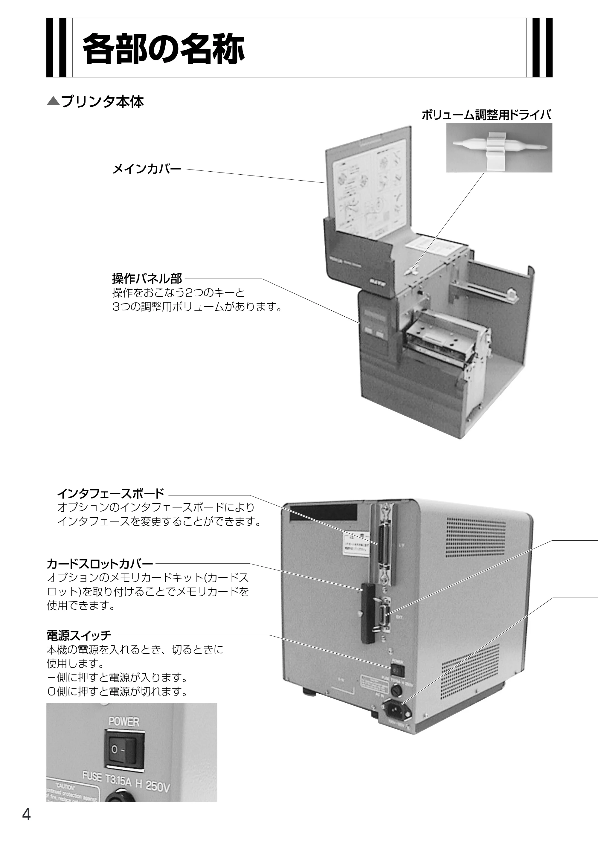 サトー MT400e / 410e 取扱説明書(第4版) — 各部の名称 — 原本ページ — 8ページ