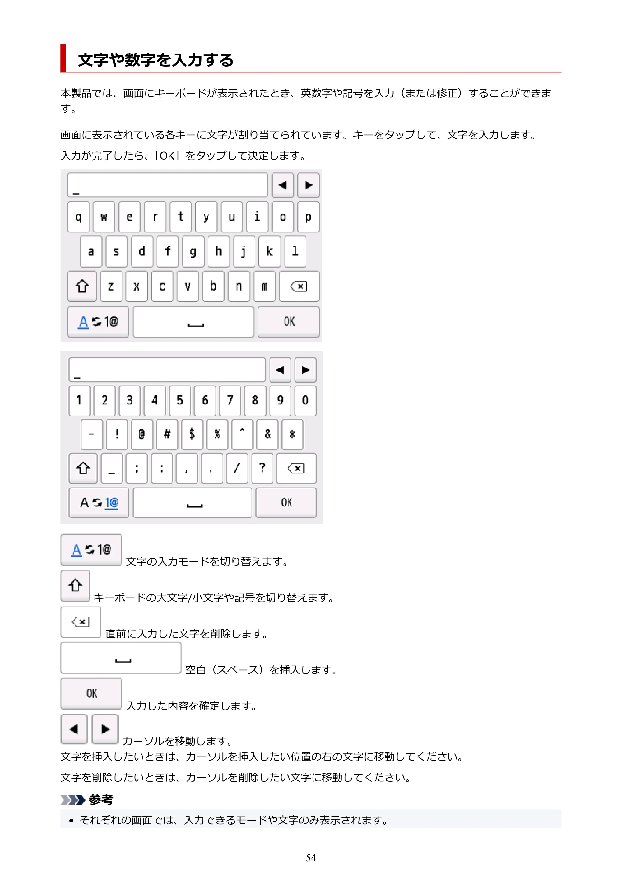 キヤノン PIXUS XK120 オンラインマニュアル PDF版（Windows版／Mac版） — 文字や数字を入力する — 原本ページ — 54ページ