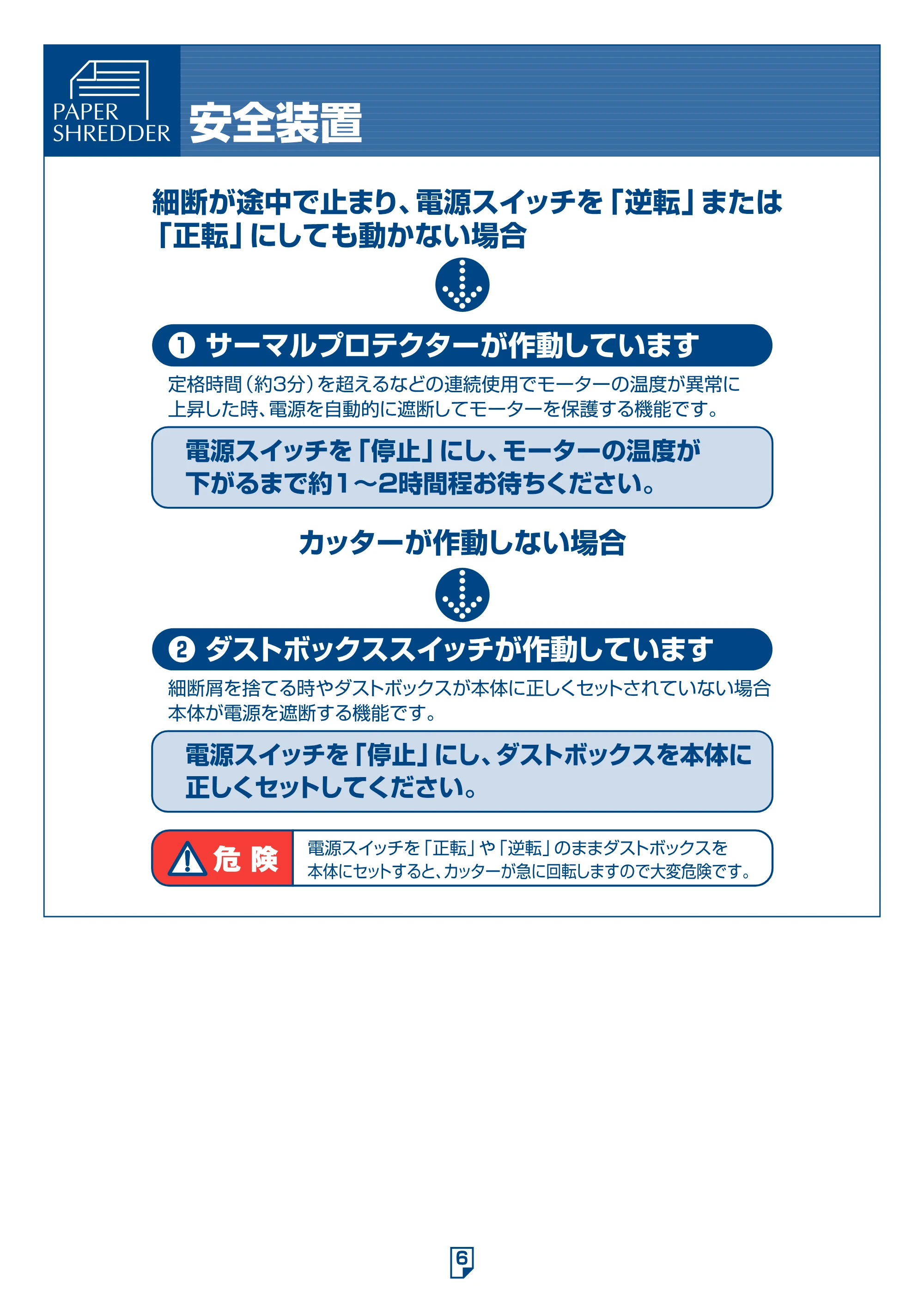 アイリスオーヤマ 卓上ペーパーシュレッダー P54E 取扱説明書 — 原本ページ — 6ページ