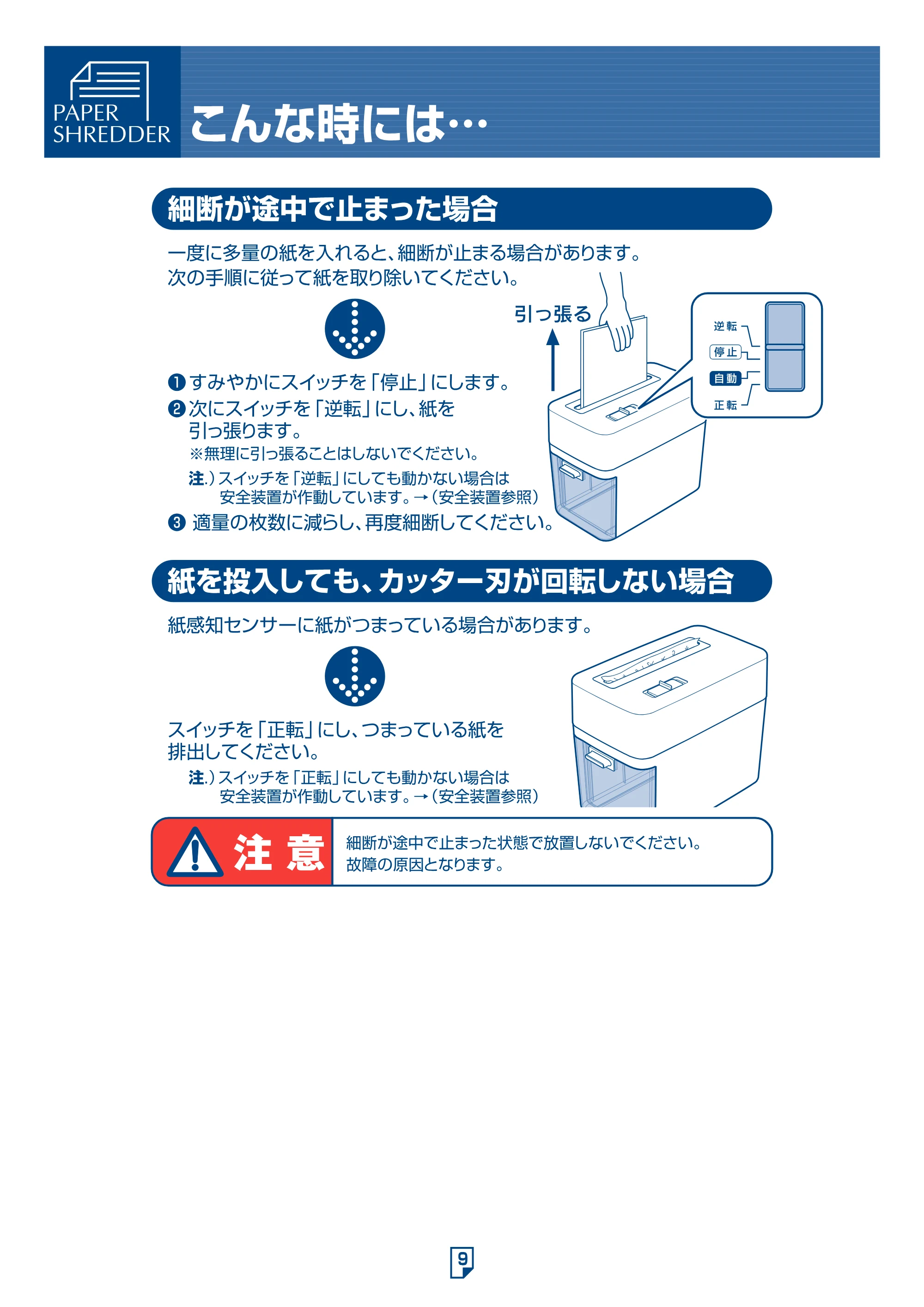 アイリスオーヤマ 卓上ペーパーシュレッダー P54E 取扱説明書 — 原本ページ — 9ページ