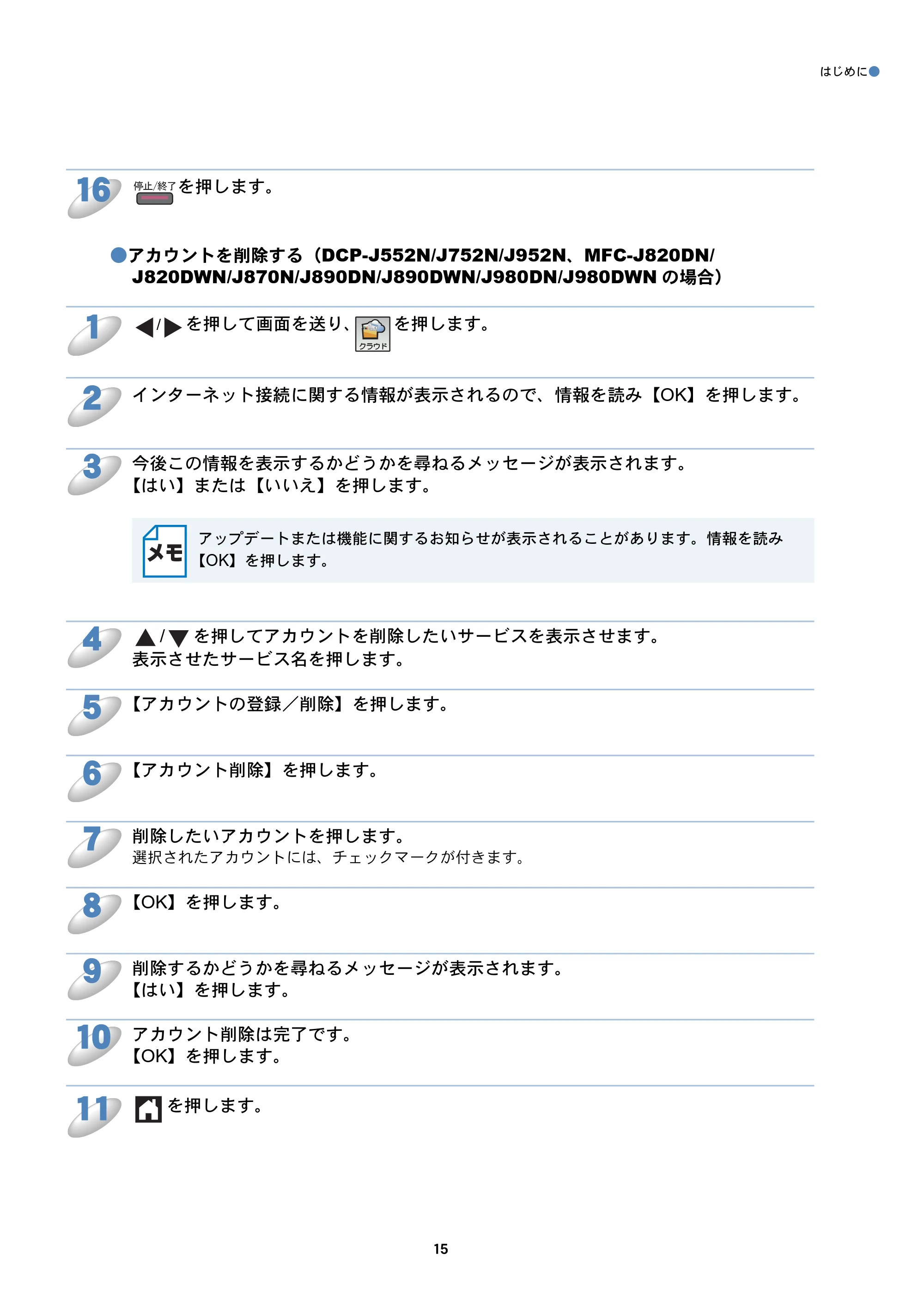 ブラザー DCP-J152N / DCP-J552N / DCP-J552N-ECO / DCP-J752N クラウド接続ガイド — 原本ページ — 15ページ