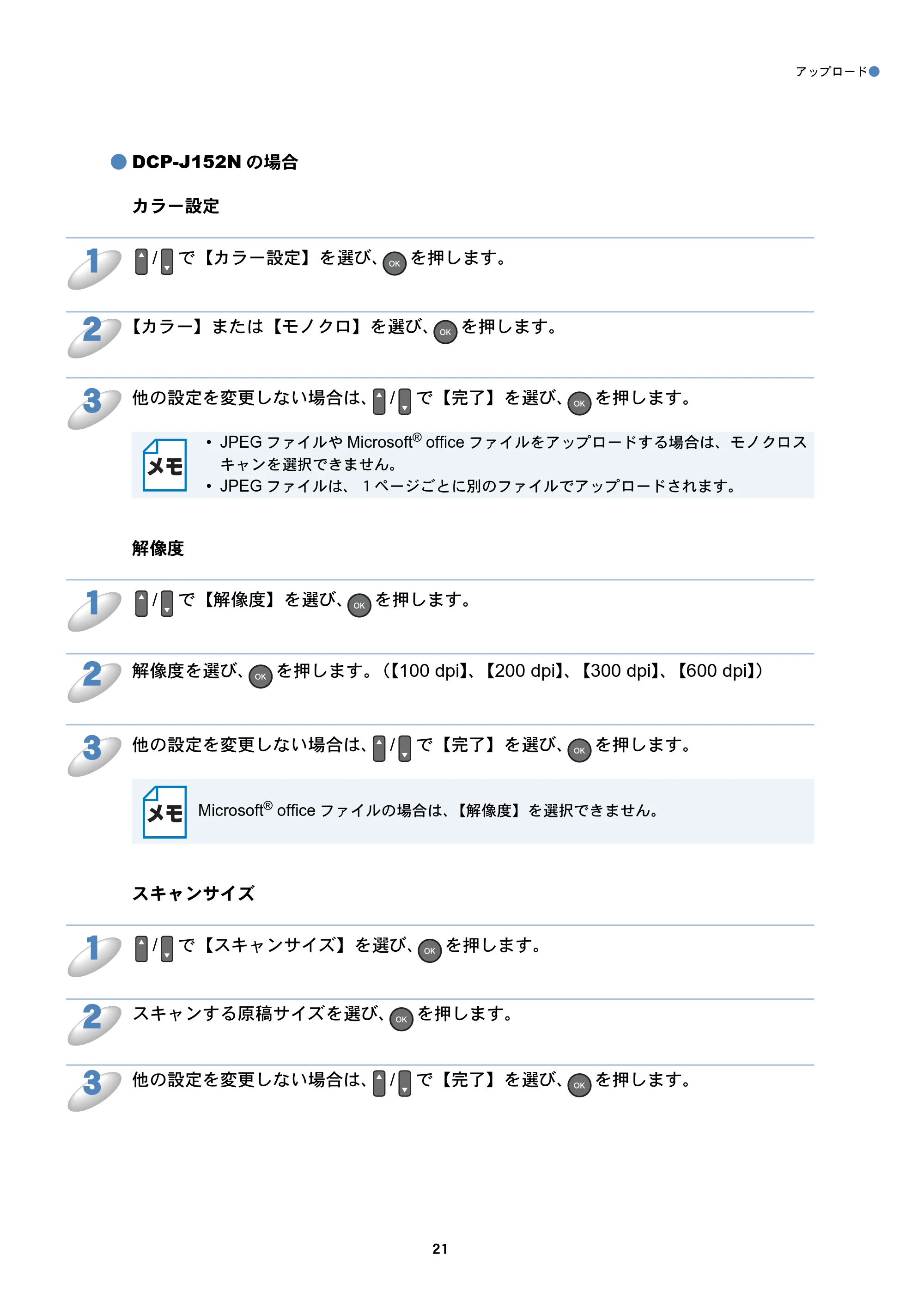 ブラザー DCP-J152N / DCP-J552N / DCP-J552N-ECO / DCP-J752N クラウド接続ガイド — 原本ページ — 21ページ
