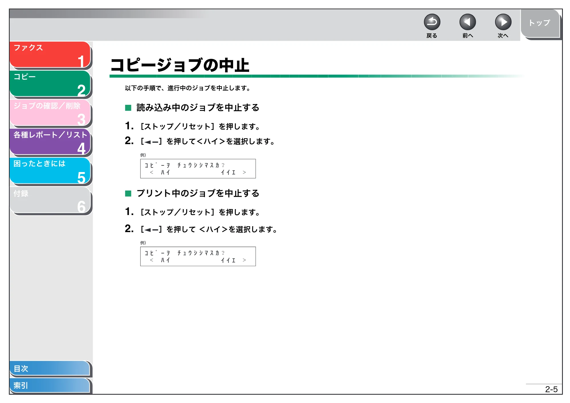 キヤノン MF4150/MF4130/MF4120 操作ガイド (応用編) (PDF形式/1.74Mバイト) — コピージョブの中止 — 原本ページ — 29ページ